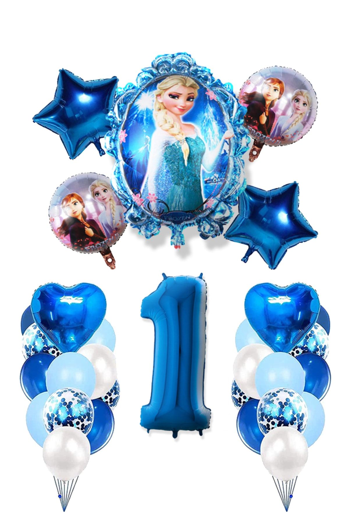 DİSNEY Frozen Elsa Mavi Pullu Şeffaf Balon Rakam Balon Kalp Yıldız Folyo Balonlu Karlar Kraliçesi Konsepti