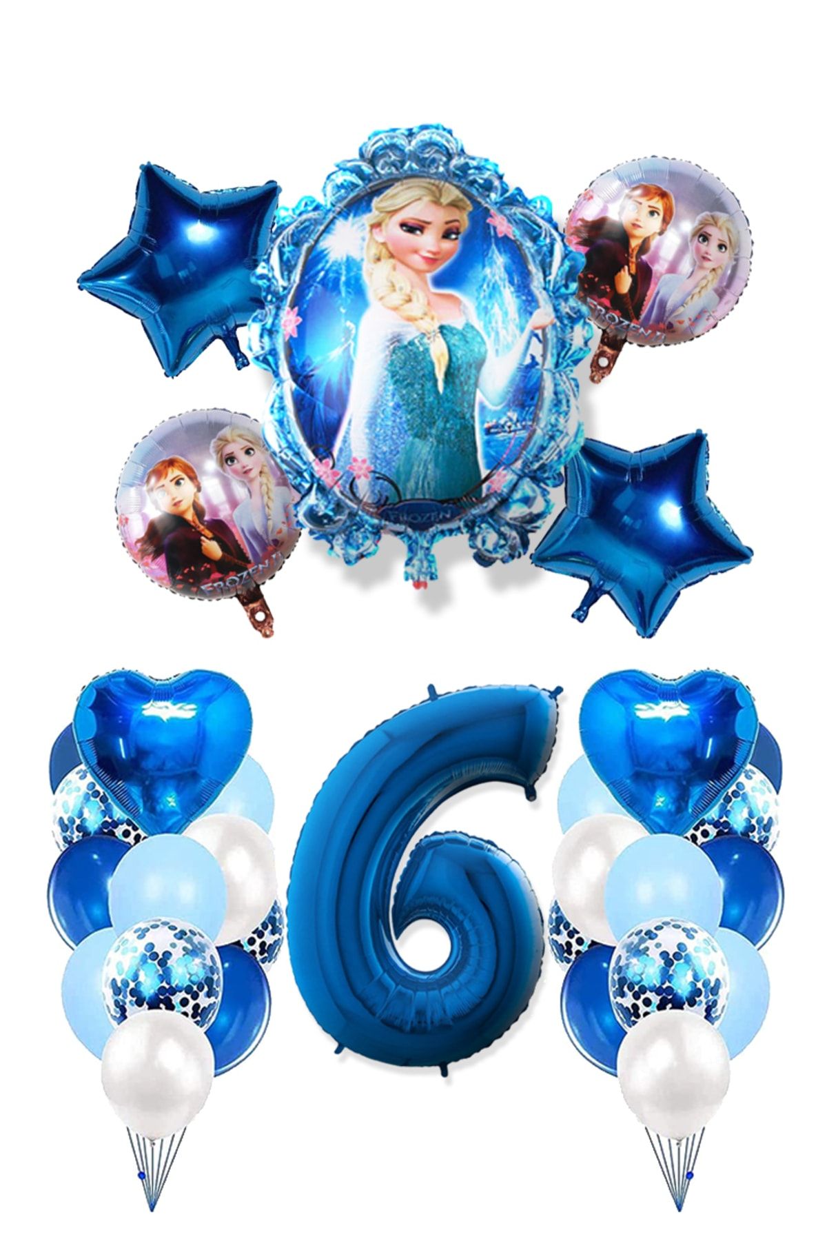 DİSNEY Frozen Elsa Mavi Pullu Şeffaf Balon Rakam Balon Kalp Yıldız Folyo Balonlu Karlar Kraliçesi Konsepti