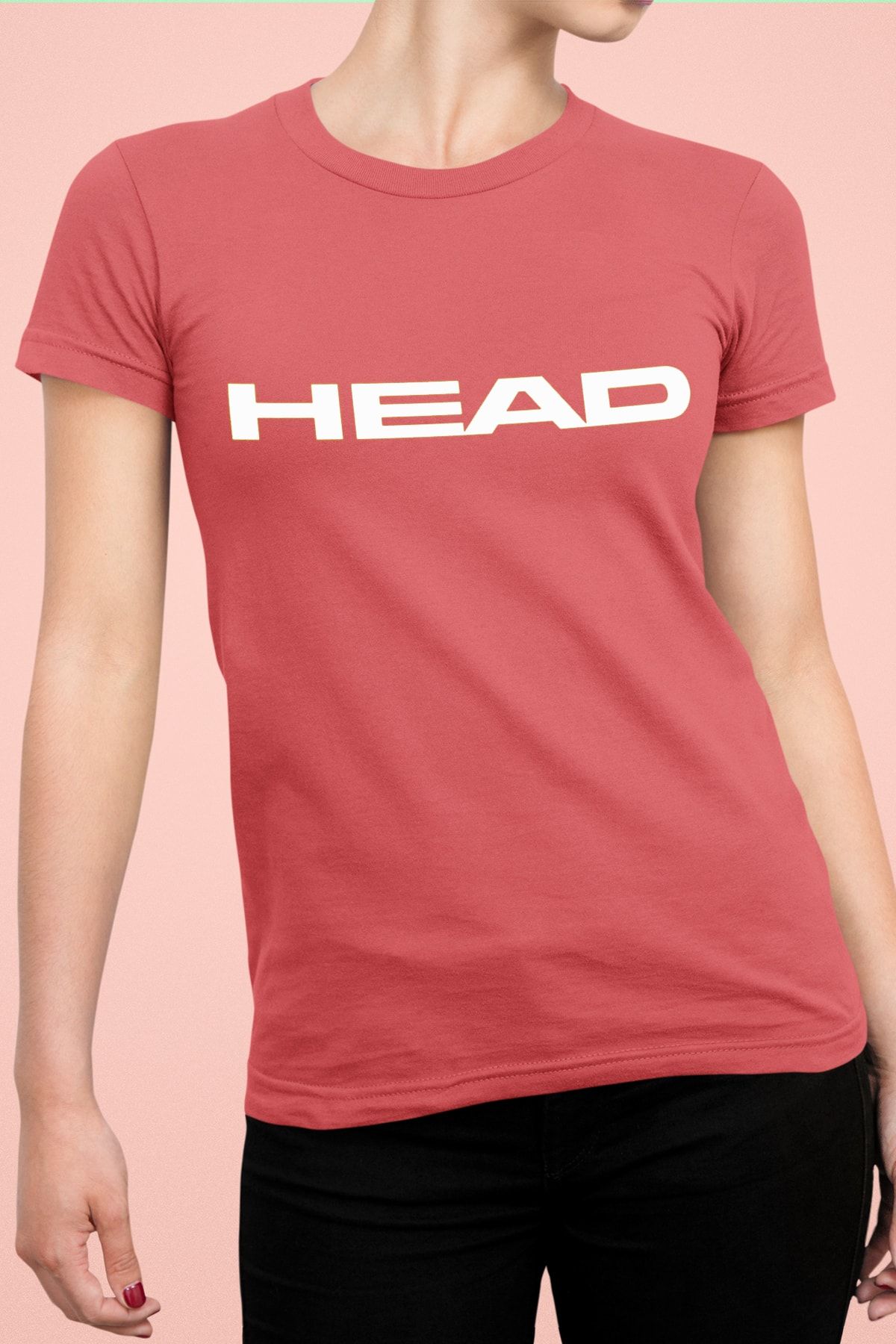 Head Kadın Somon Logo Baskı Basic Bisiklet Yaka Fit Kesim Spor T-shirt Pamuklu Tenis Tişörtü