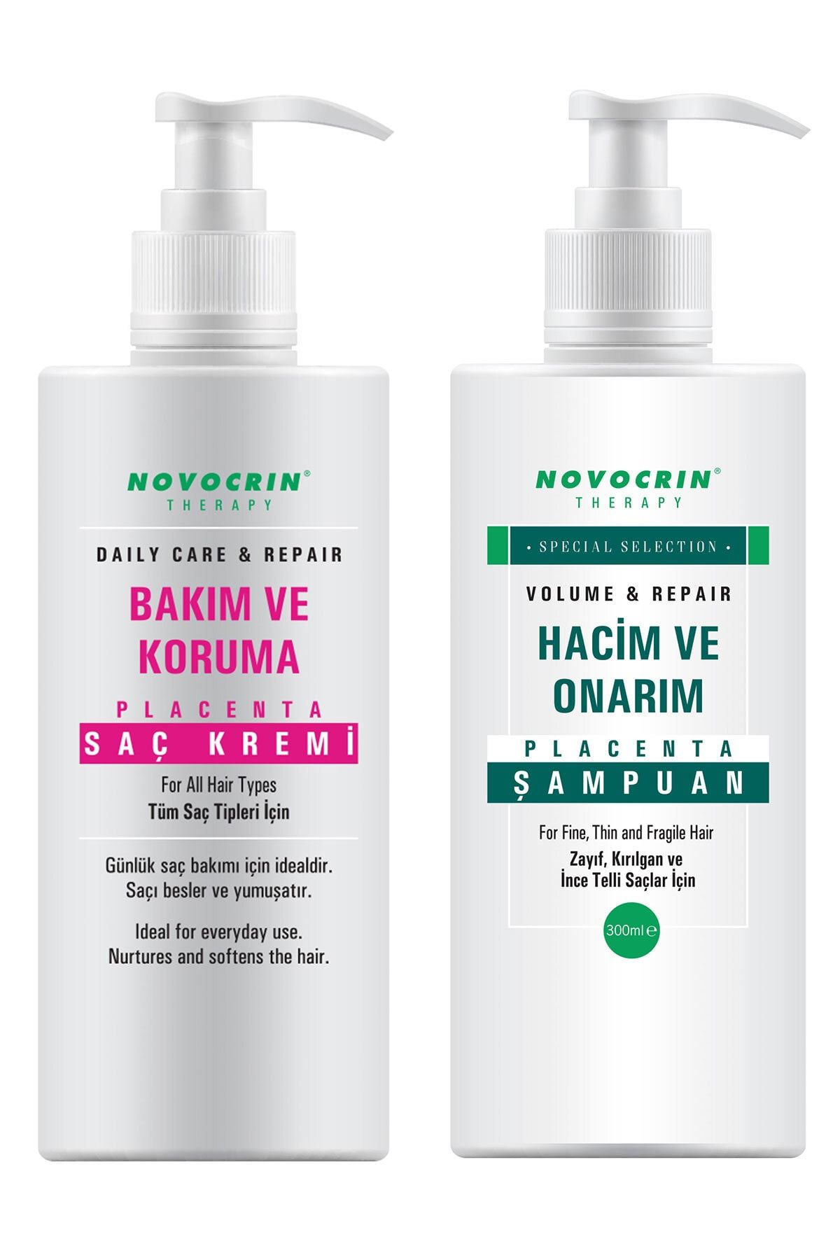 Novocrin Placenta Ince Zayıf Saçlar Şampuan & Yoğun Saç Bakım Kremi Set