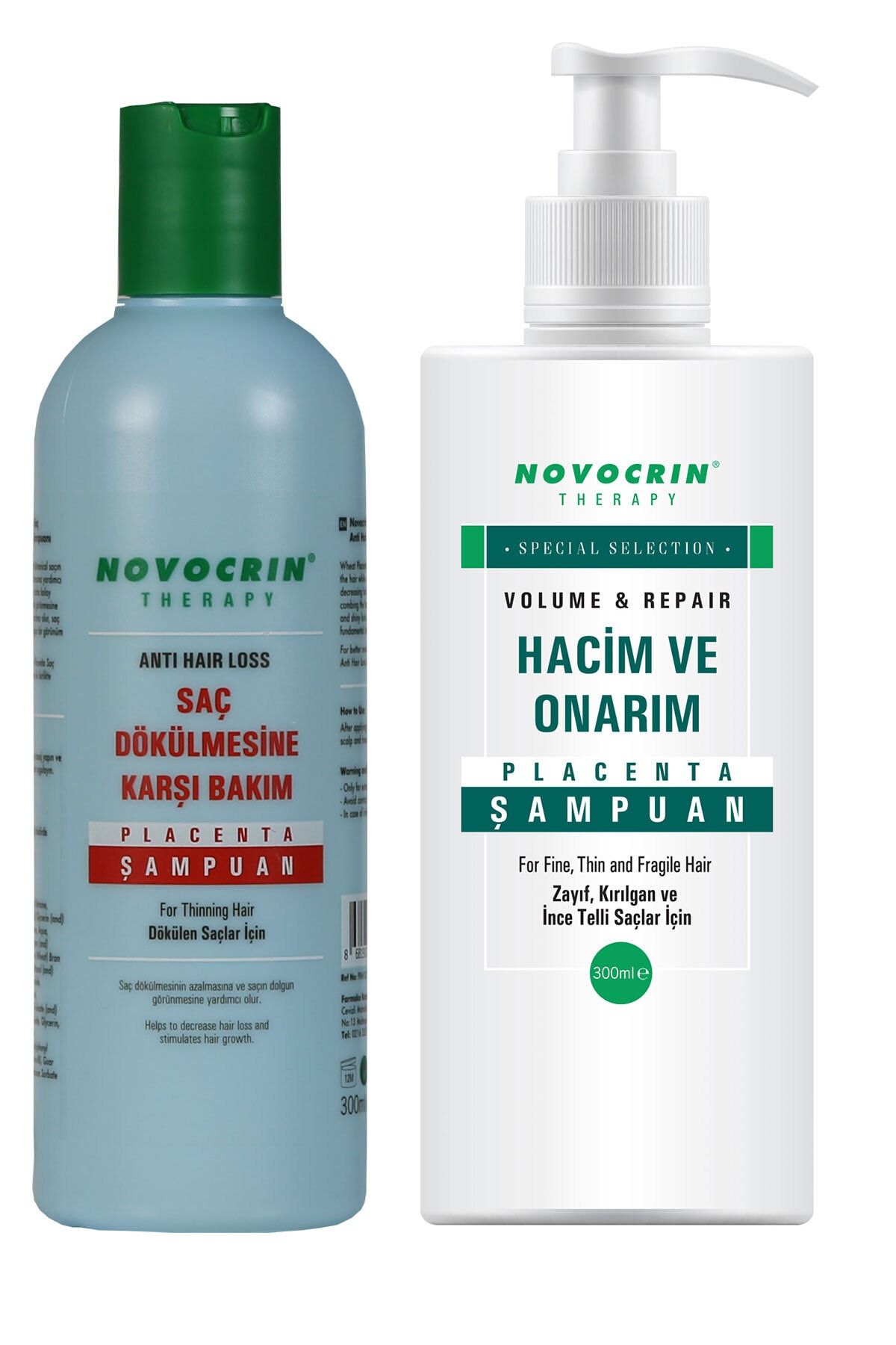 Novocrin Placenta Saç Dökülmesine Karşı Bakım Şampuanı & Ince Zayıf Saçlar Bakım Şampuanı 300 ml