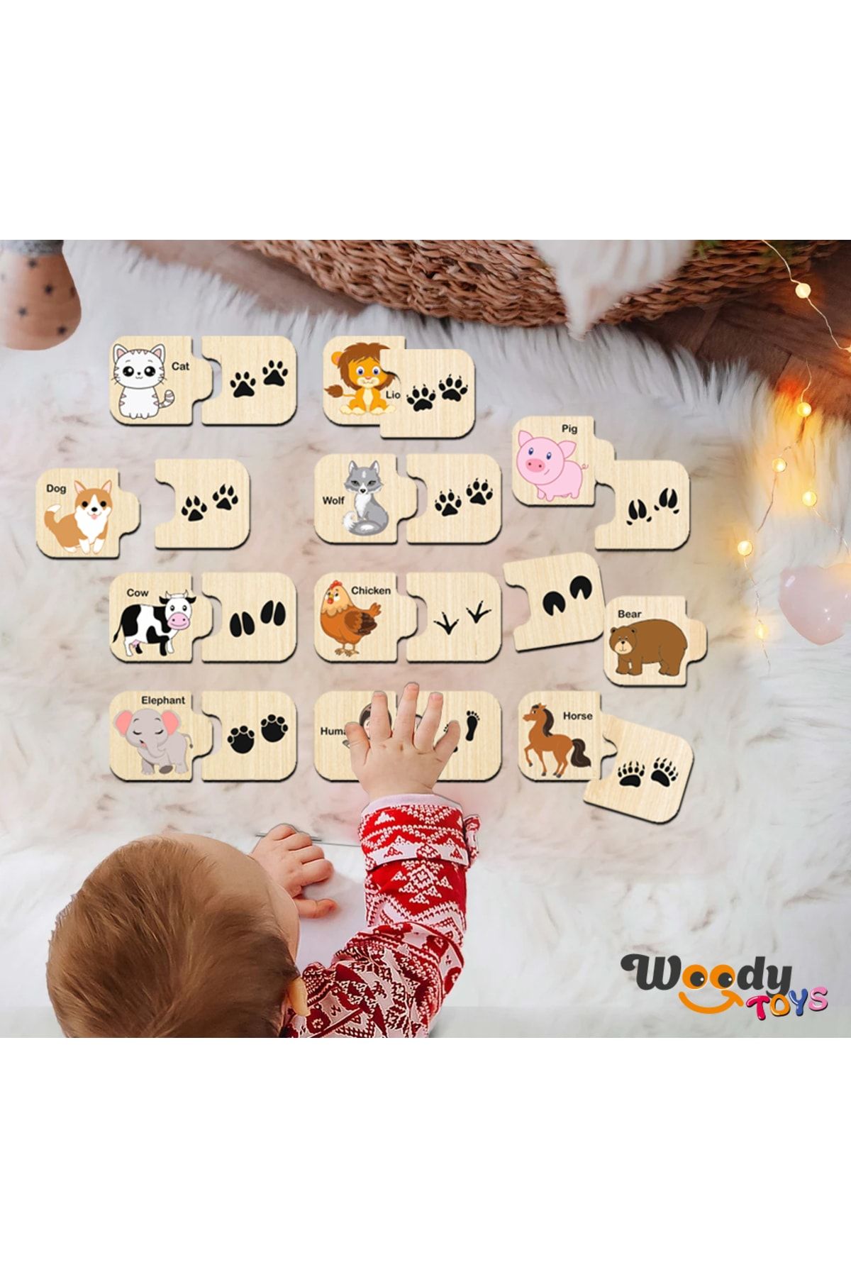 woody toys Ayak Izleri Zeka Kartları Eşleştirme Oyunu Hafıza Kartı Ahşap Eğitici Puzzle Oyuncak