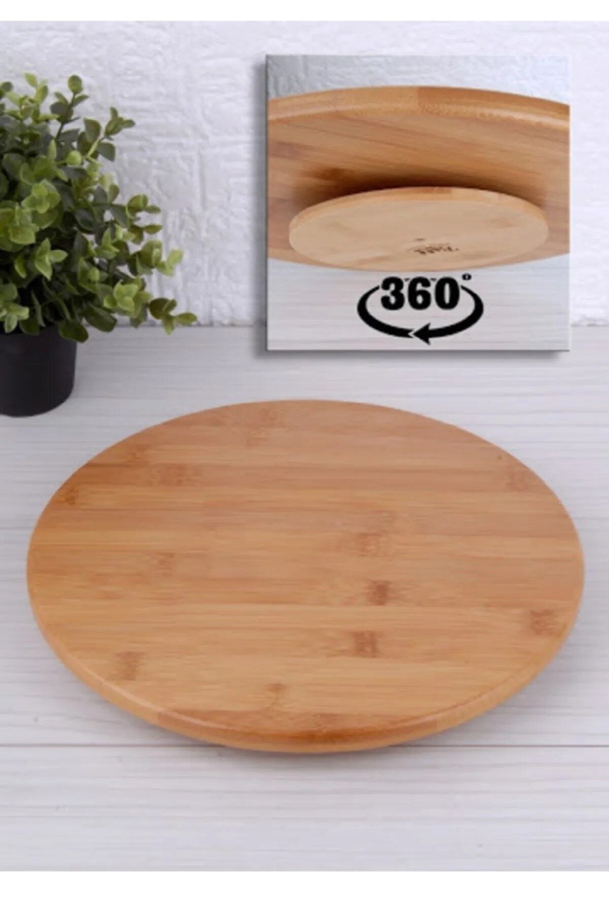 DURNES - Bambu 360 Derece Dönen Sunum Tahtası - Pizza Tahtası 29x29 cm