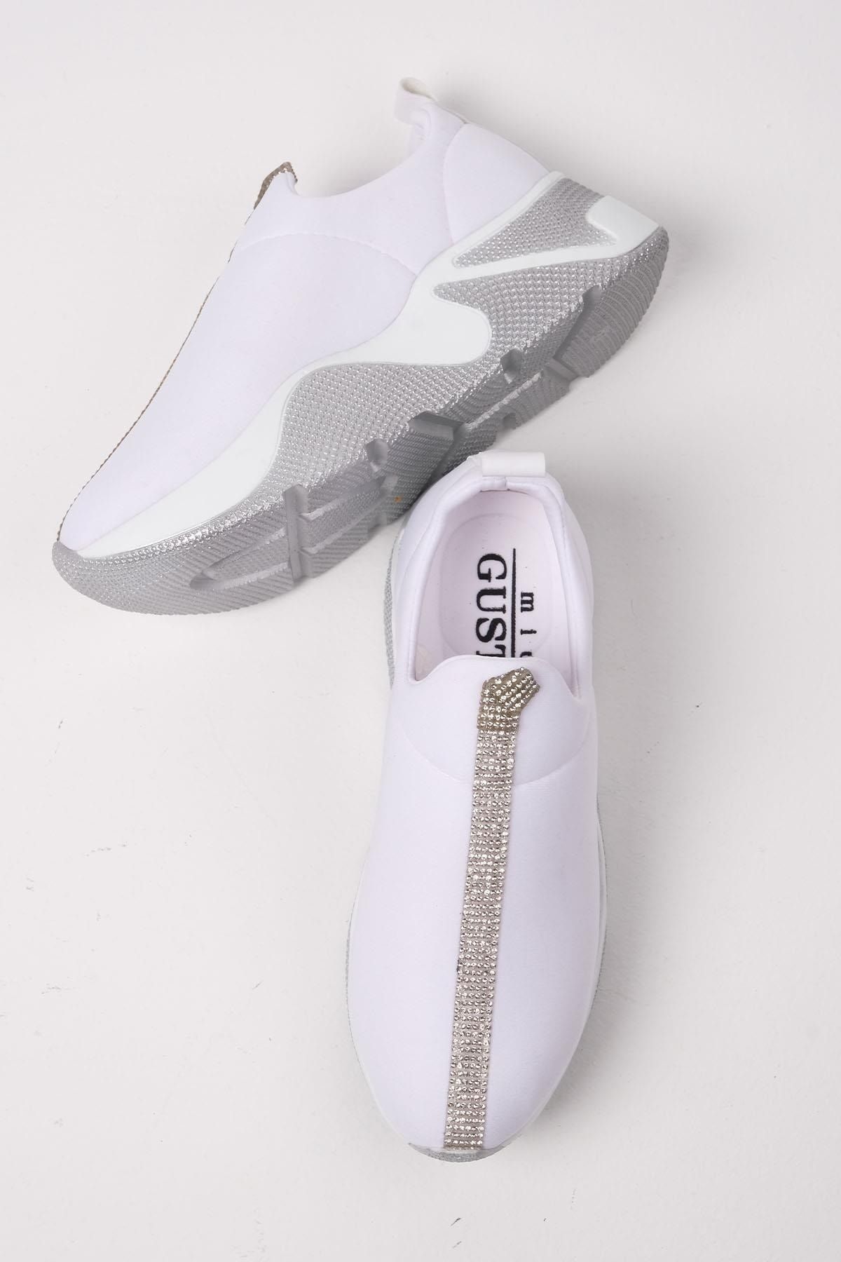 Mio Gusto Beyaz Renk Taş Şeritli Kadın Günlük Sneaker Spor Ayakkabı