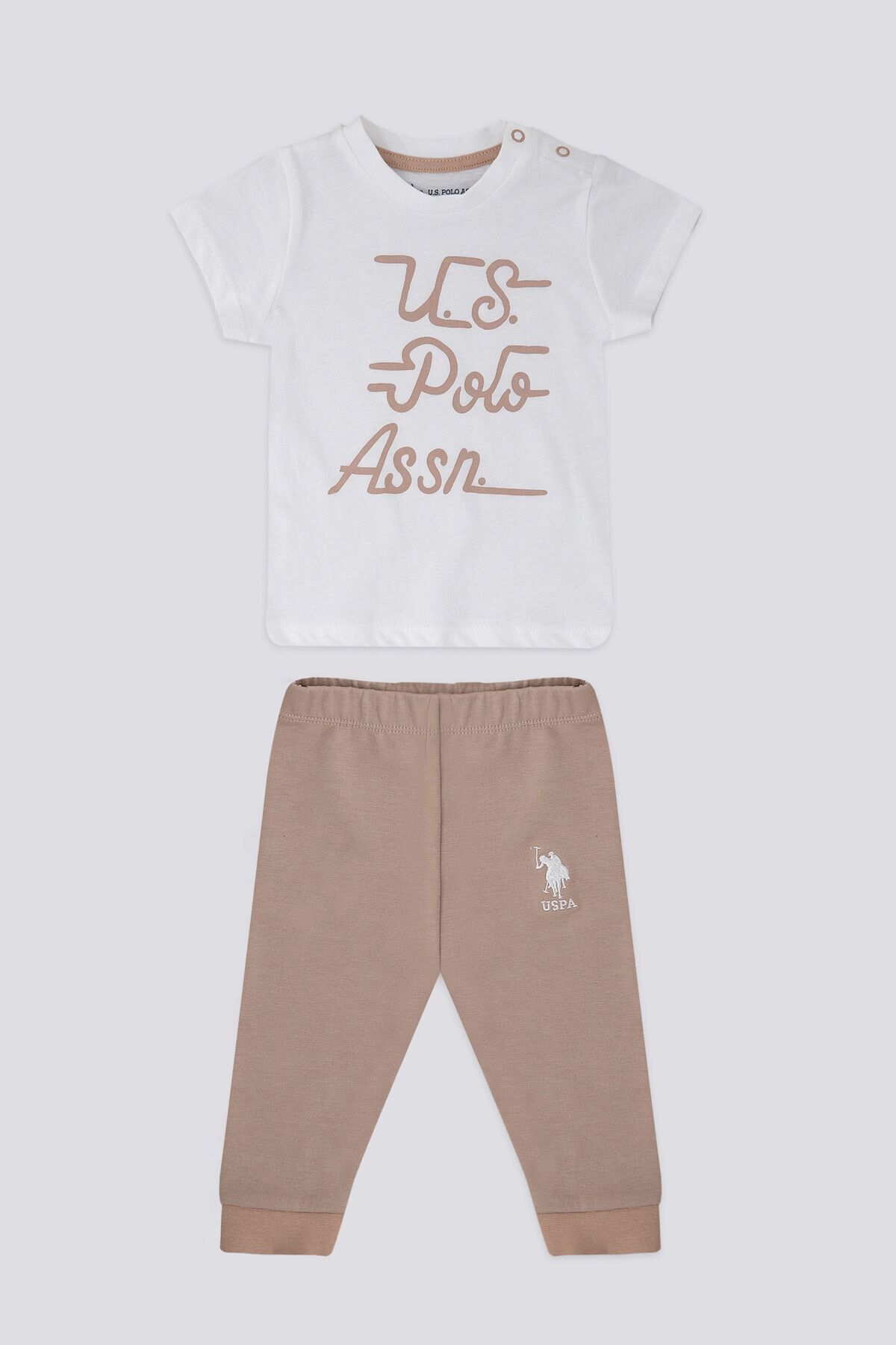 U.S. Polo Assn. U.s. Polo Assn Writing Pattern Krem Vizon Bebek Tshirt Takım