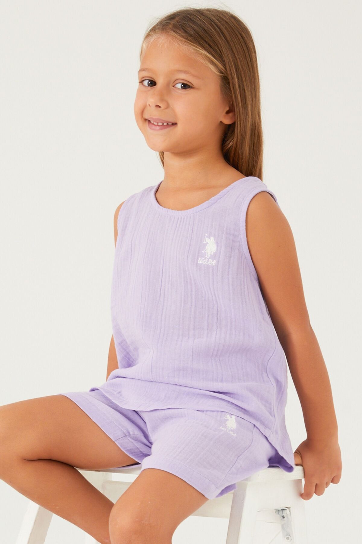 U.S. Polo Assn. Light Purple Reflection Detail Lila Kız Çocuk Şort Takım