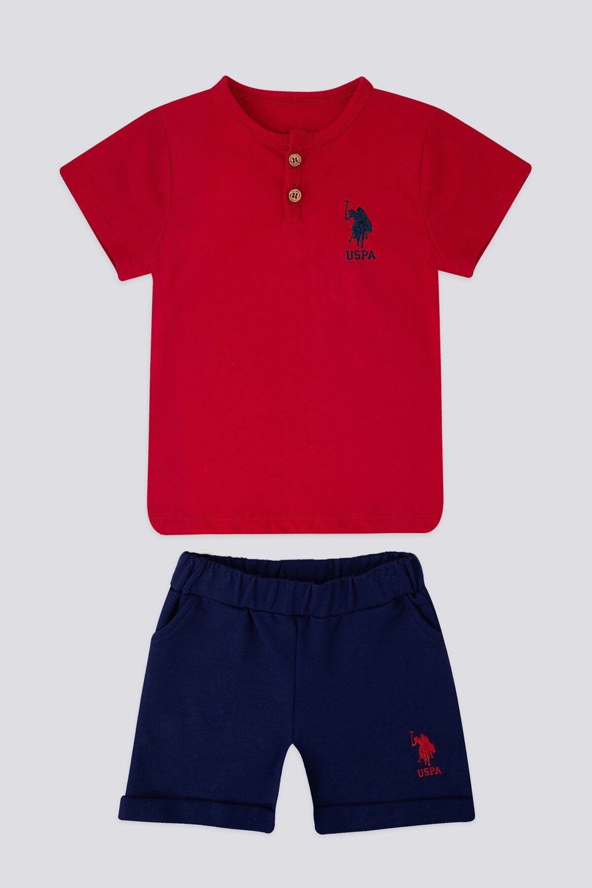 U.S. Polo Assn. U.s. Polo Assn With Button Motif Kırmızı Bebek Tshirt Takım
