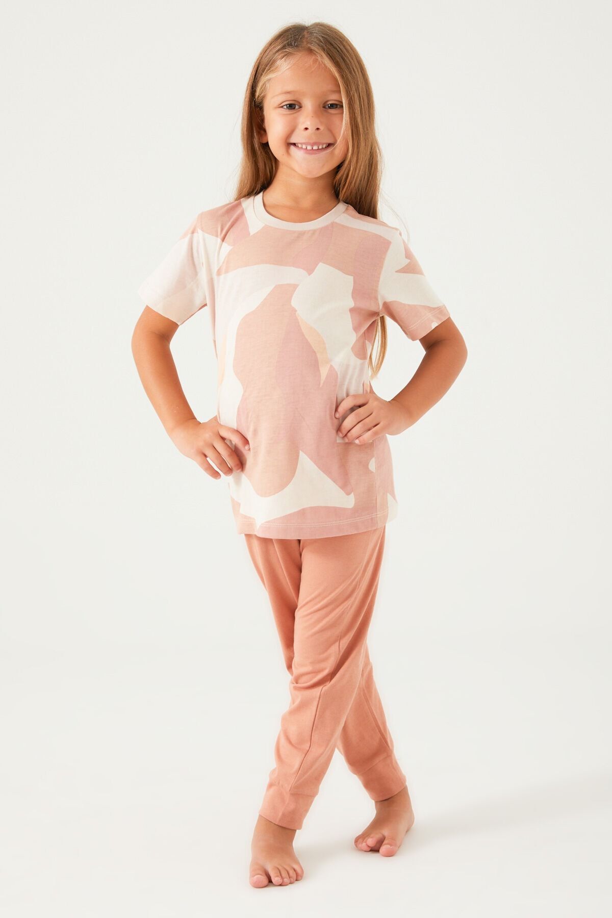 Arnetta Inspired Bej Kız Çocuk Kısa Kol Pijama Takım