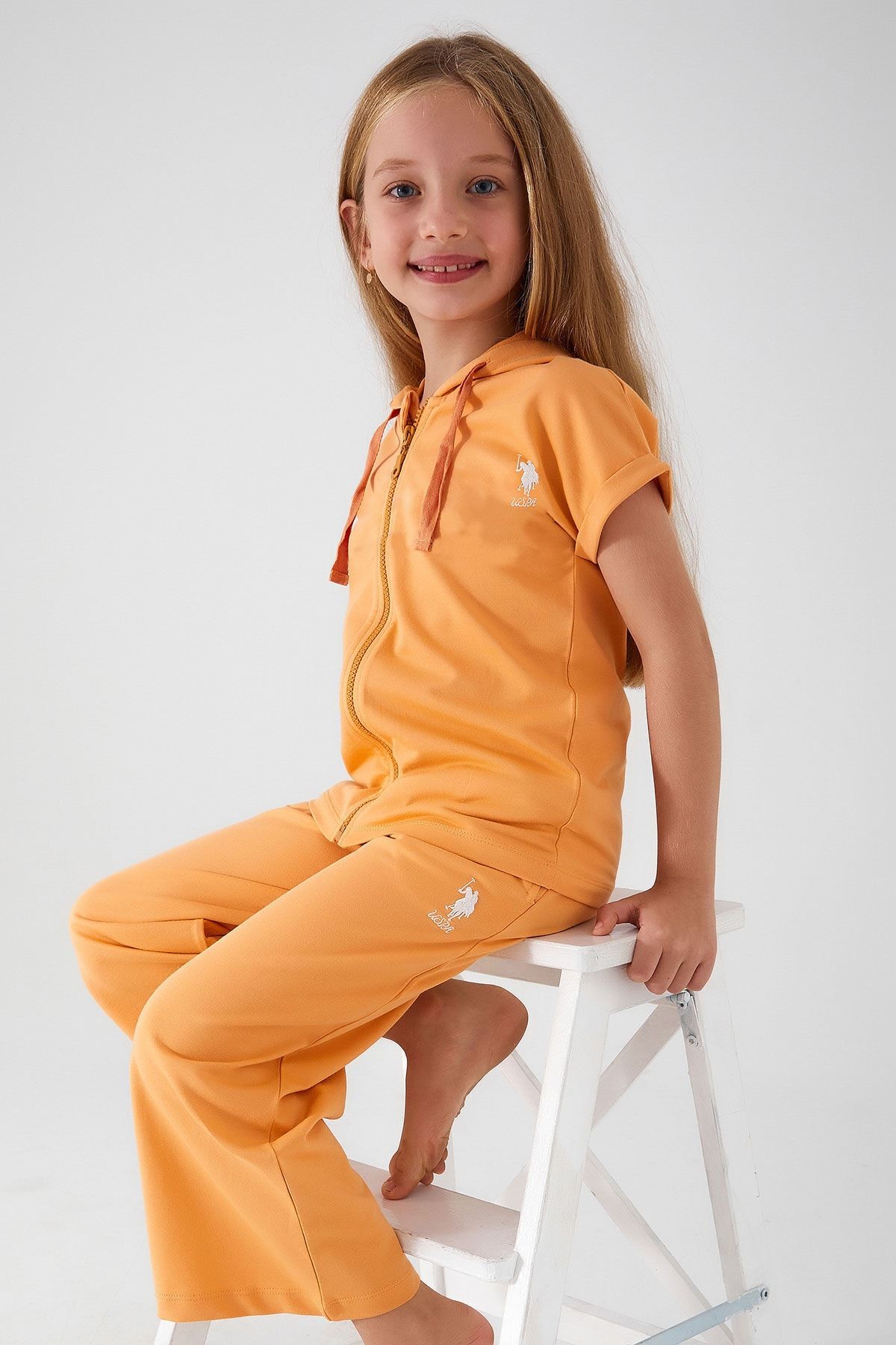 U.S. Polo Assn. U.s. Polo Assn Zipper Thread Somon Kız Çocuk Kısa Kol Pijama Takım