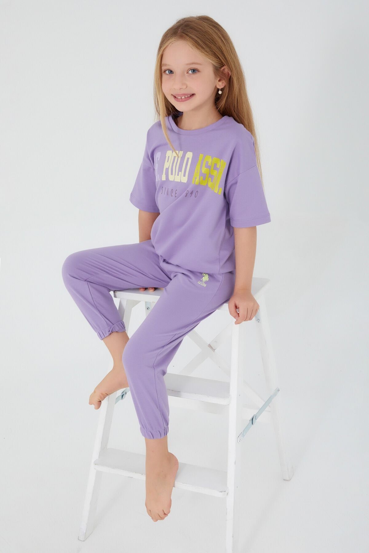 U.S. Polo Assn. U.s. Polo Assn Sea Blue Kırık Beyaz Kız Çocuk Kısa Kol Pijama Takım