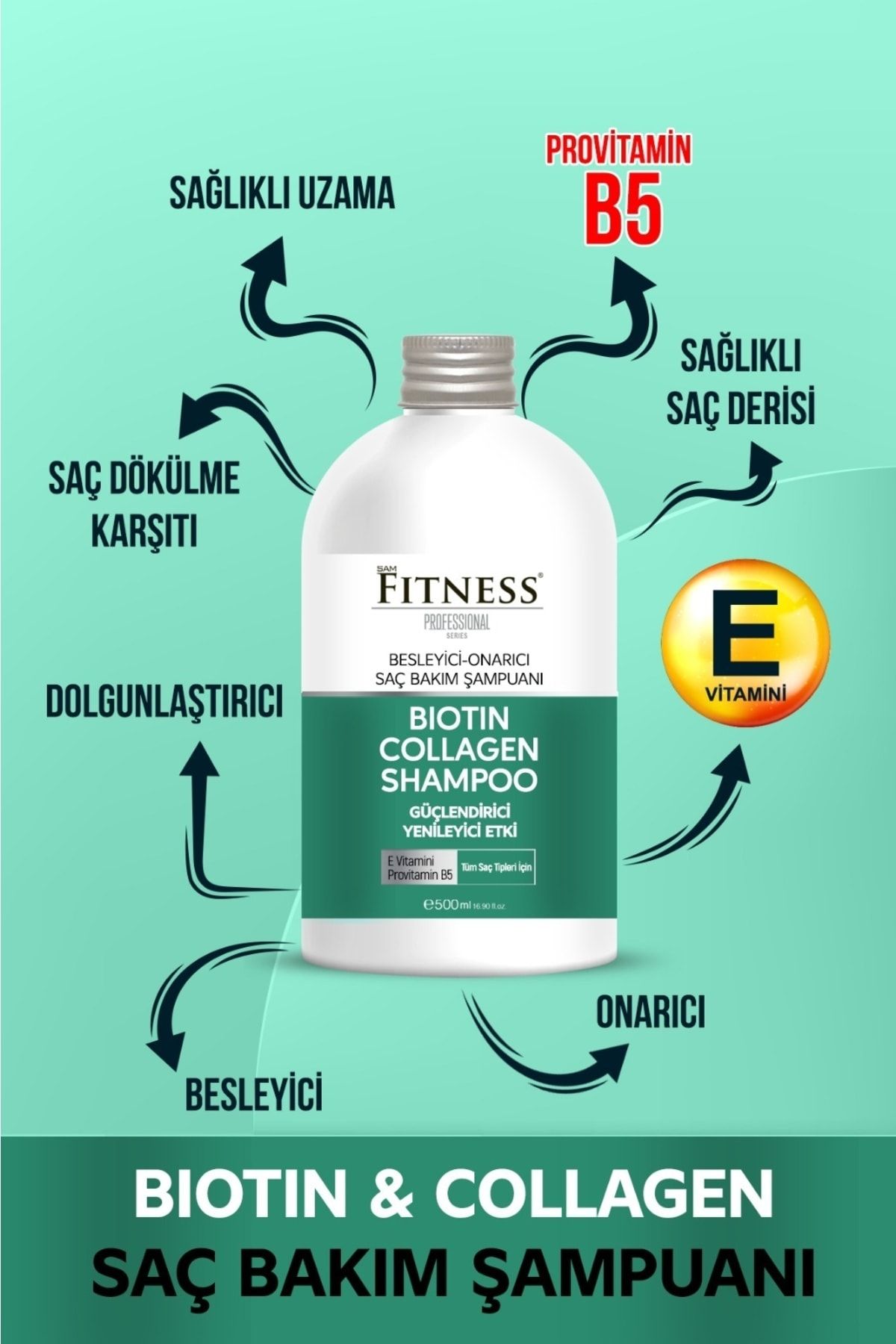 Fitness Professional Biotin Collagen Şampuan 500 ml Besleyici Onarıcı Hızlı Uzama Etkili
