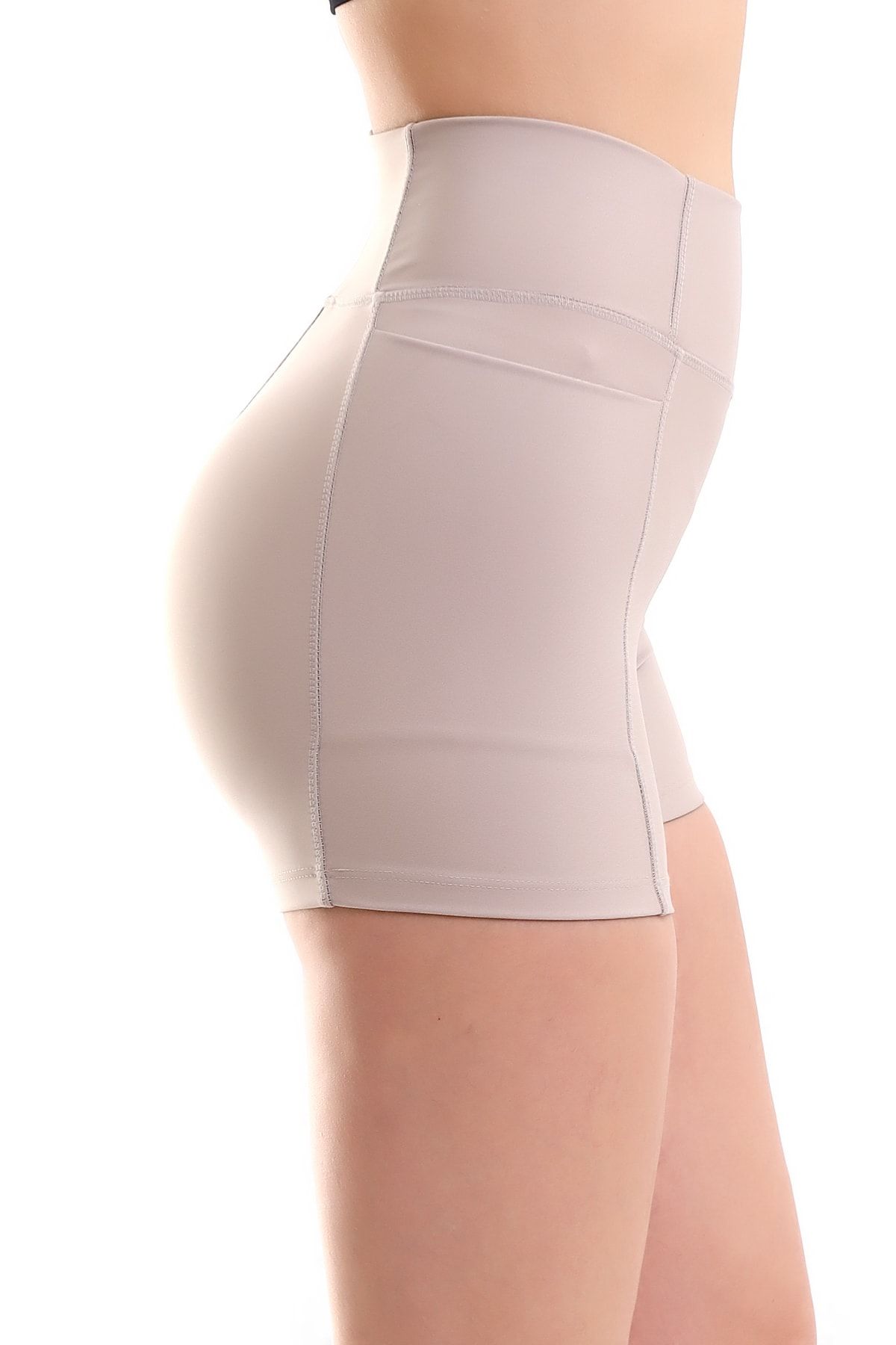 winmoda Kadın Cepli Tayt Şort Bej Rengi Korse Kumaş Sıkılaştırıcı Şort Tayt /sports Tıghts Shorts