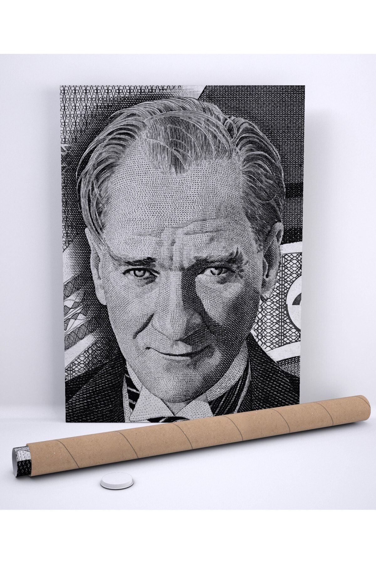 Denizposter Atatürk Kağıt Para Üzerindeki Gülen Siyah Beyaz Resmi, Makam Posteri 70x100