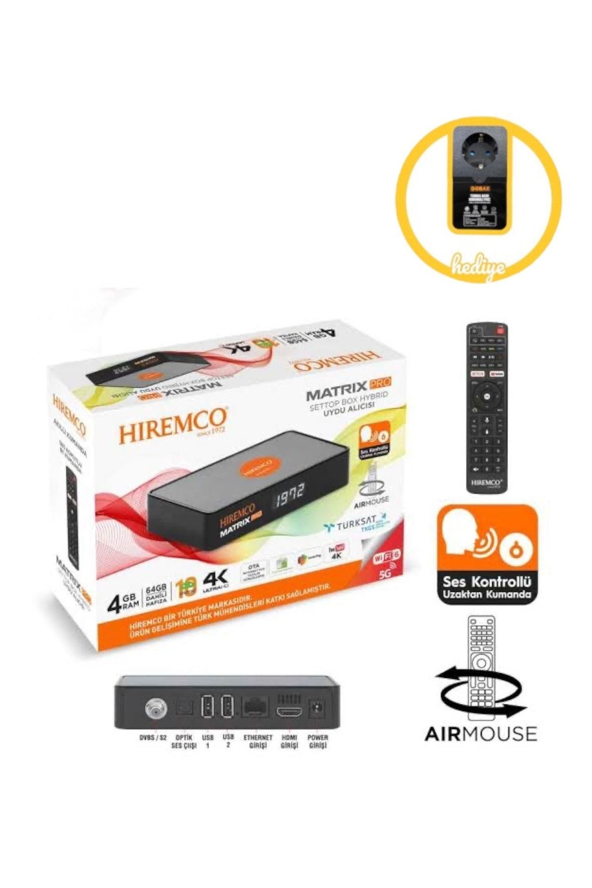 Hiremco 2023 Hediyeli Matrix Pro Android Tv Box - Çanaklı-çanaksız Internet 4k Uydu Alıcısı - 4/64 Gb Tkgs