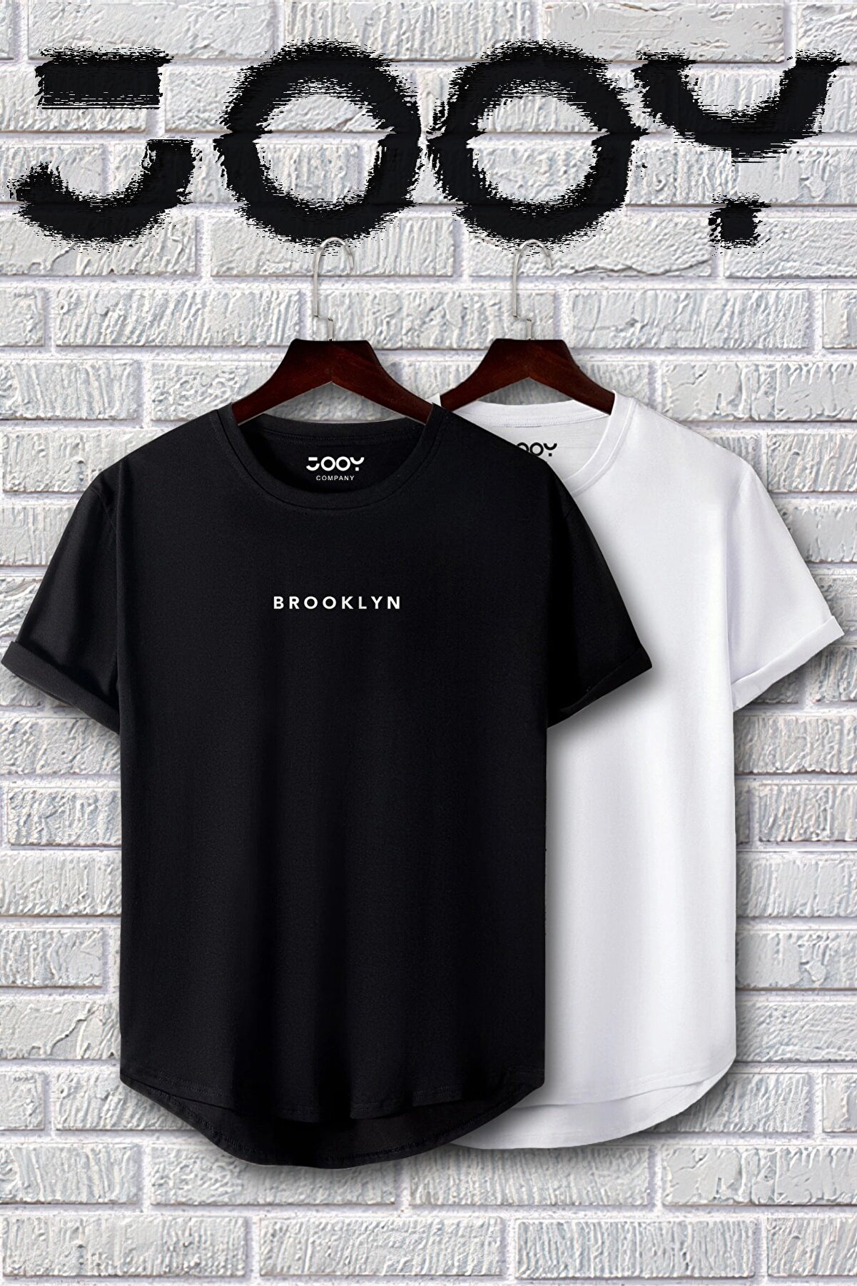 Jooy Company Brooklyn Baskılı Siyah Beyaz Oval Kesim Tshirt 2'li Set