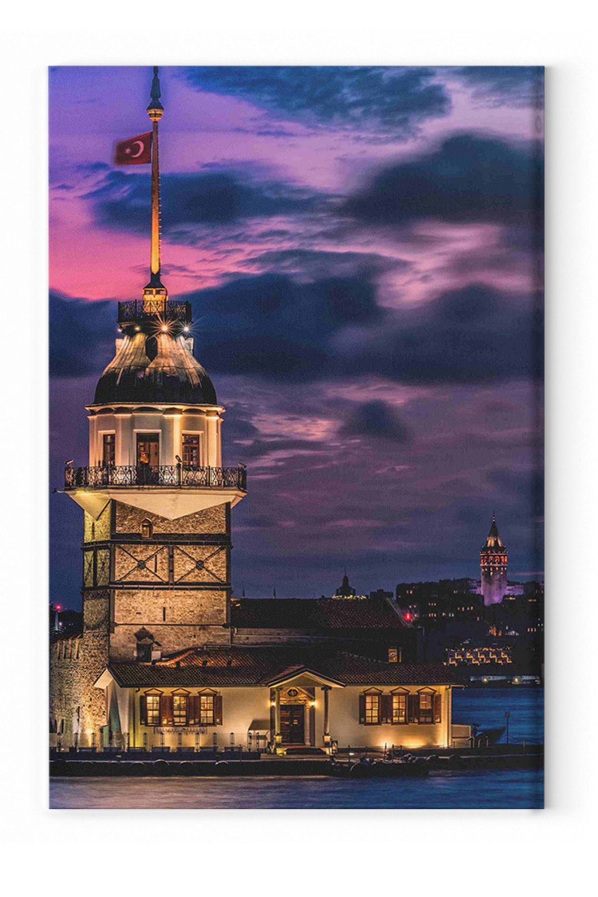 Shop365 Istanbul Kız Kulesi Ve Galata Kulesi Gece Manzara - Modern Kanvas Tablo Sc-144555