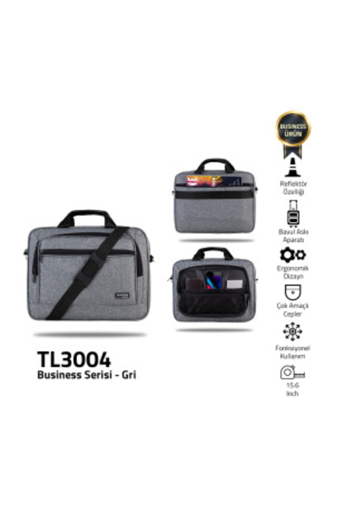 Classone Tl3004 Business Serisi 15.6 Inch Uyumlu Laptop ,notebook El Çantası-gri