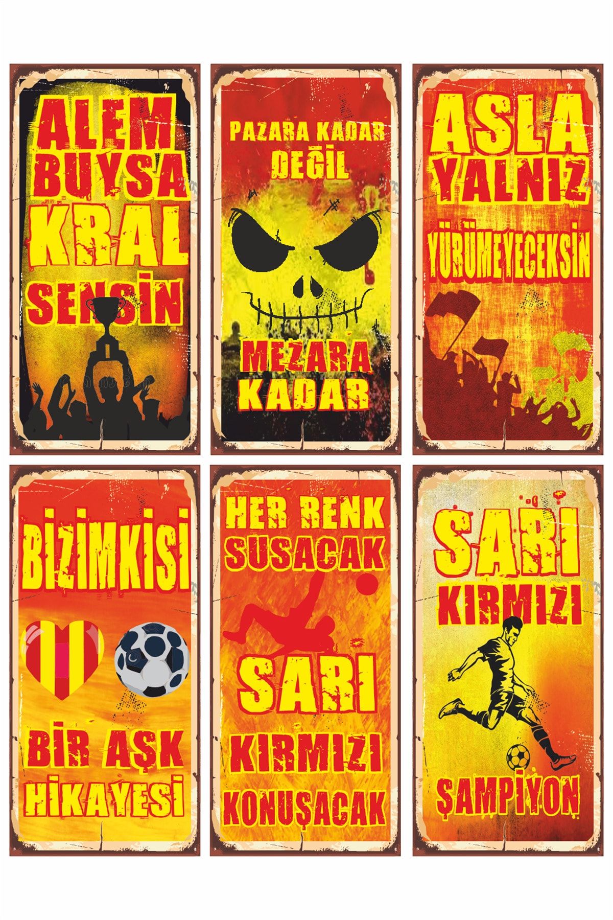 Hayat Poster Sarı Kırmızı Futbol Takım 6lı Mini Retro Ahşap Poster Seti