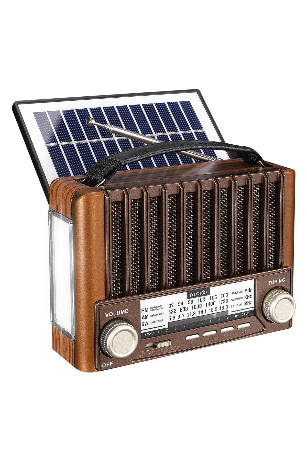 Mikado Mdr-310 Ahşap Güneş Enerjili Usb-sd- Fm/am/sw 3 Band Klasik Radyo+ışıldak Bluetooth Hoparlör