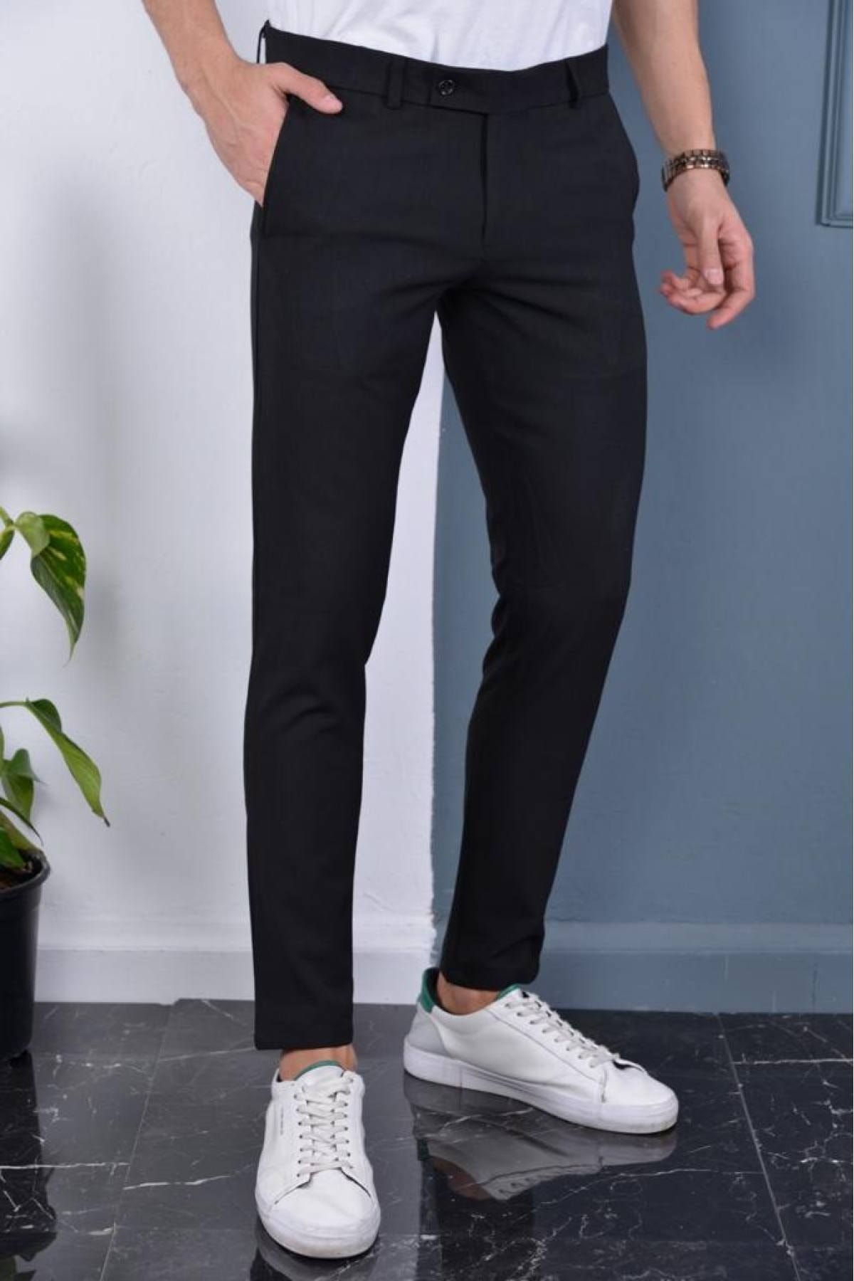Gavazzi Erkek Siyah Renk Italyan Kesim Kaliteli Esnek Likralı Bilek Boy Kumaş Pantolon