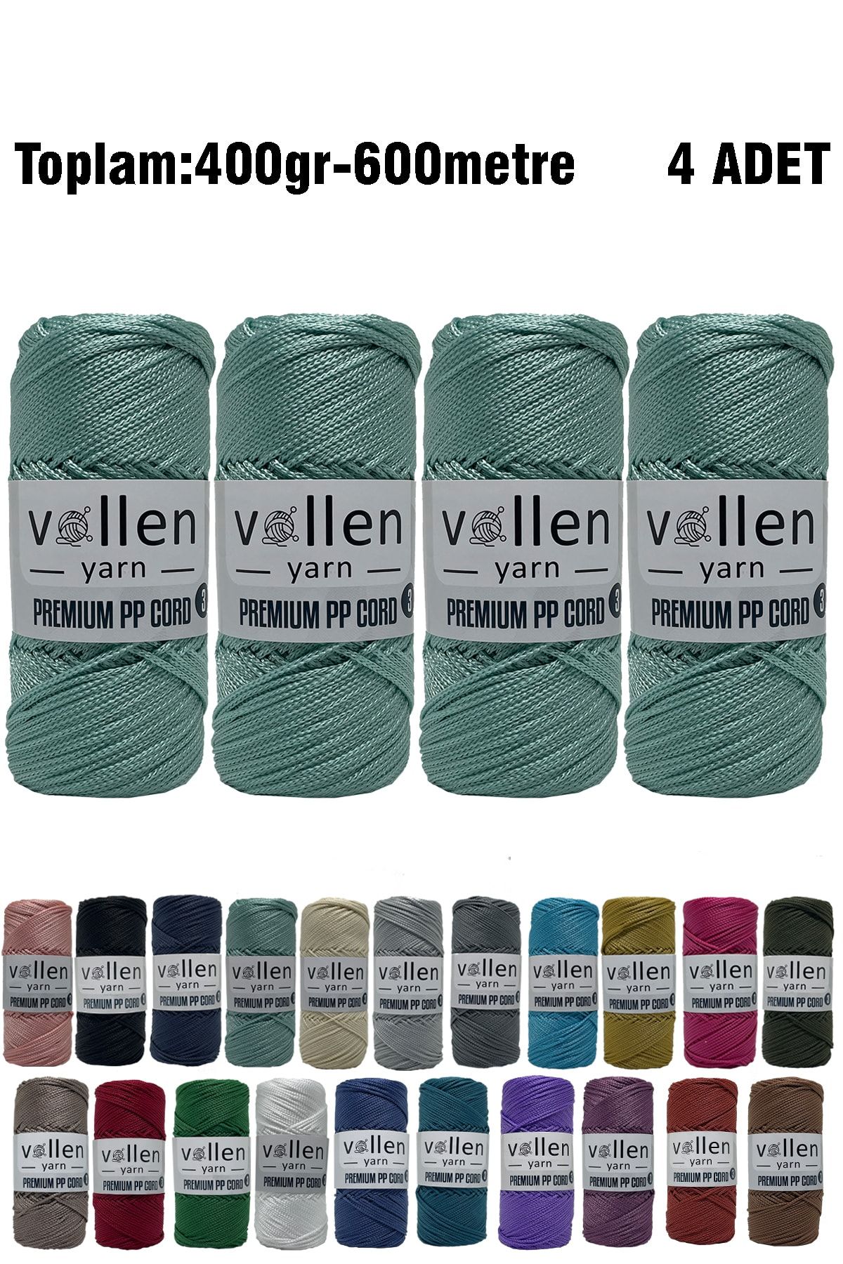vollen yarn 600m Polyester Makrome Ipi, Supla Ipi, Çanta Ipi, Bileklik Ipi,makrame,su Yeşili 1.5mm-400gr