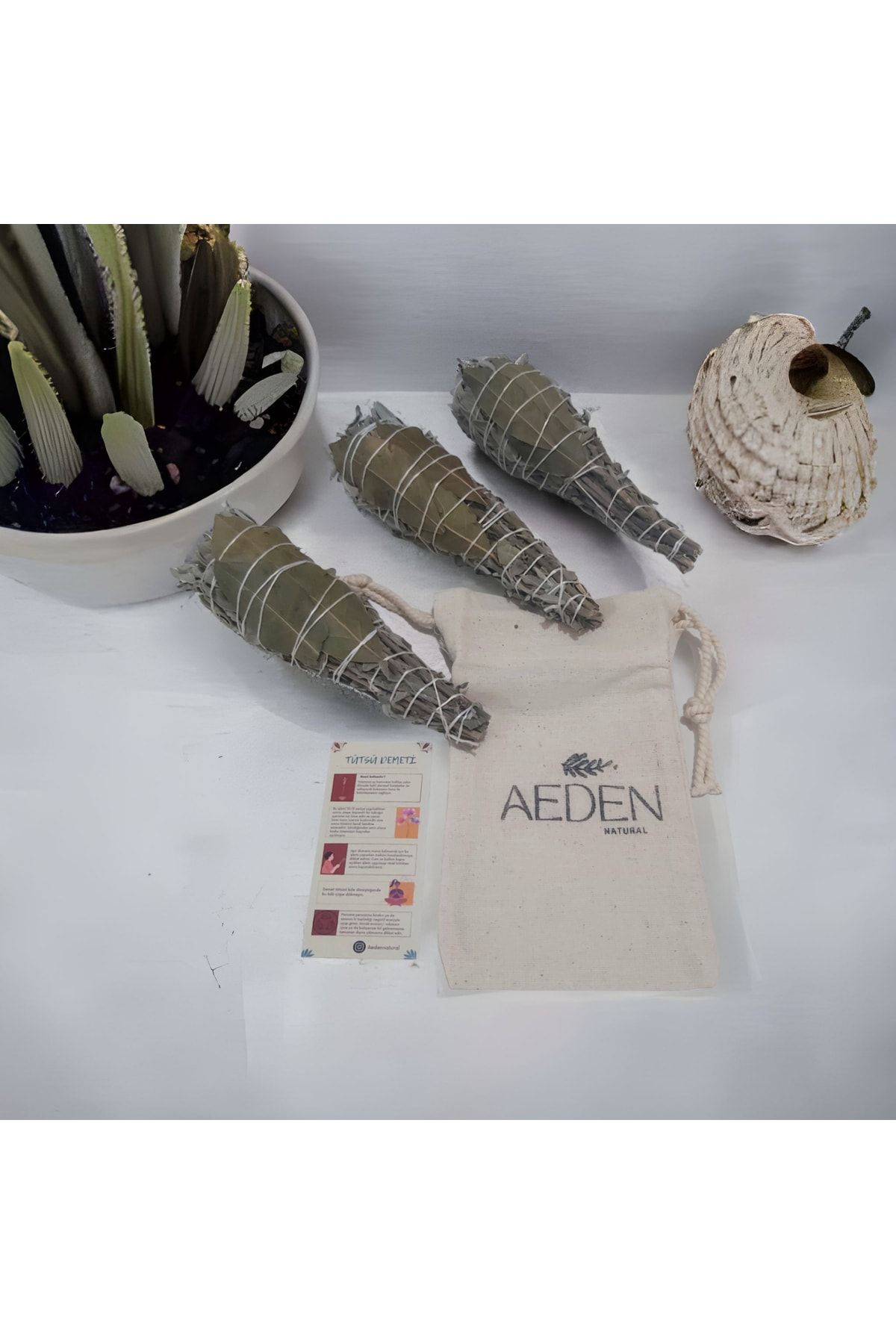 AEDEN Defneli Adaçayı Tütsü Seti Ve Keten Kese