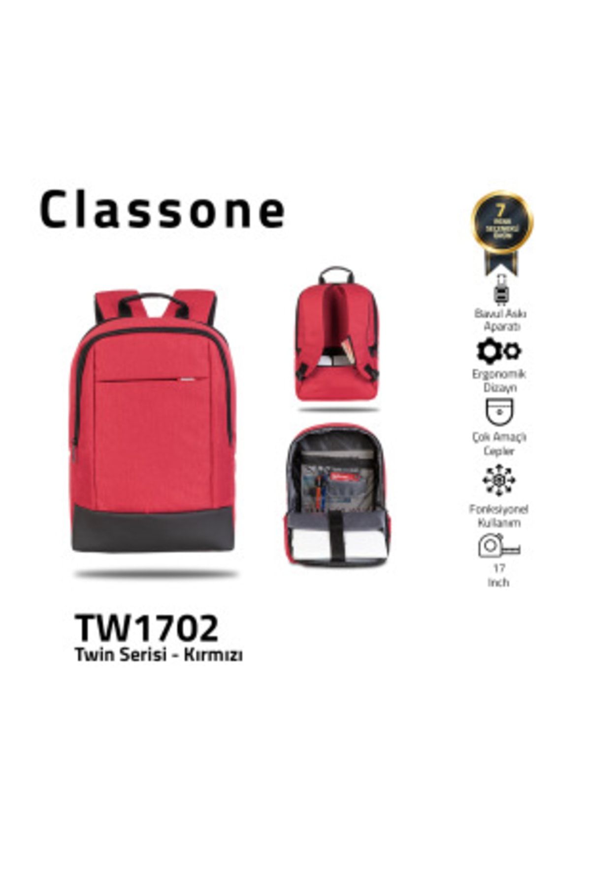 Classone Bp-tw1702 Twincolor 17" Laptop Sırt Çantası-kırmızı