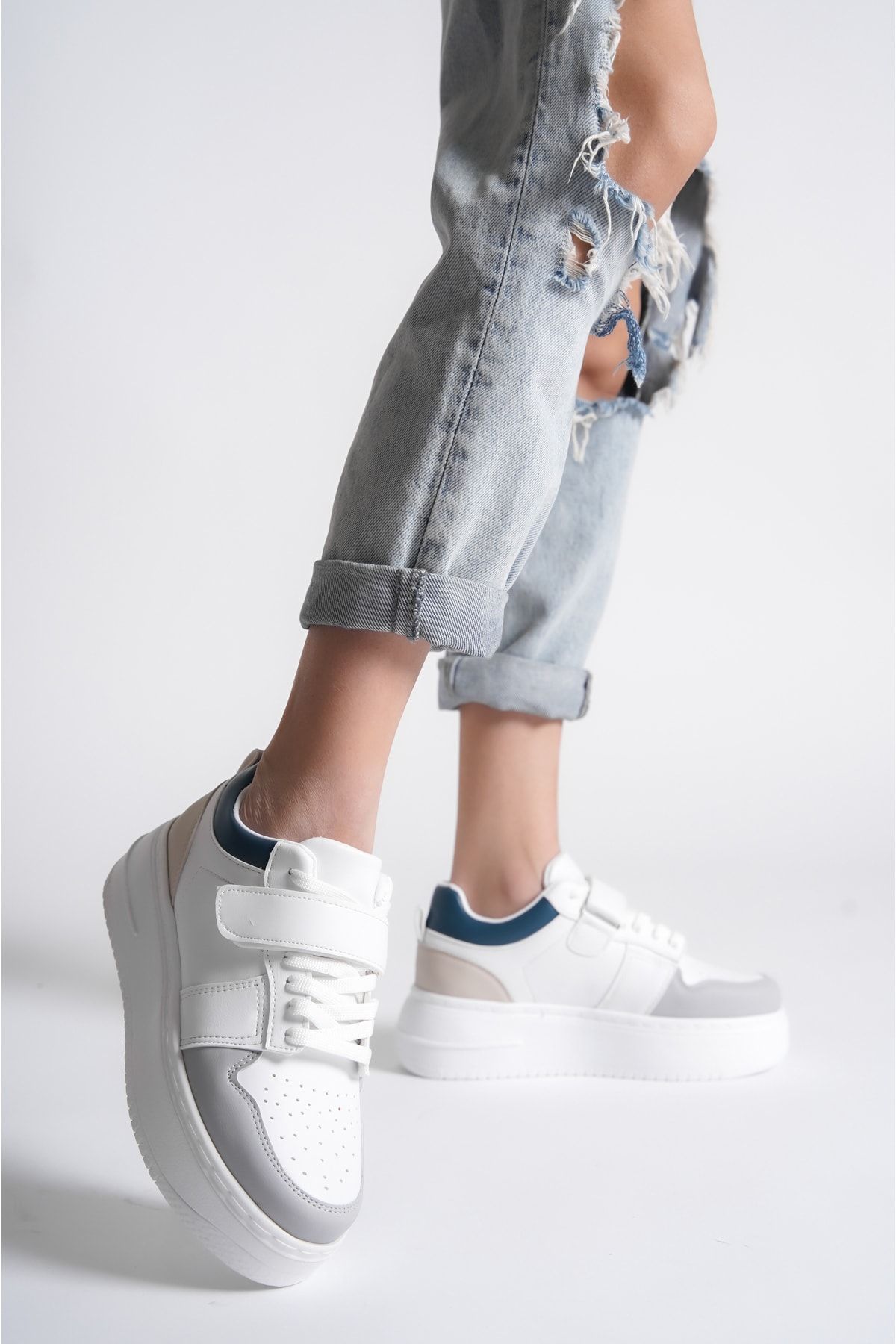 Moda Değirmeni Gri-mavi-beyaz Kadın Sneaker Bg1025-101-0008
