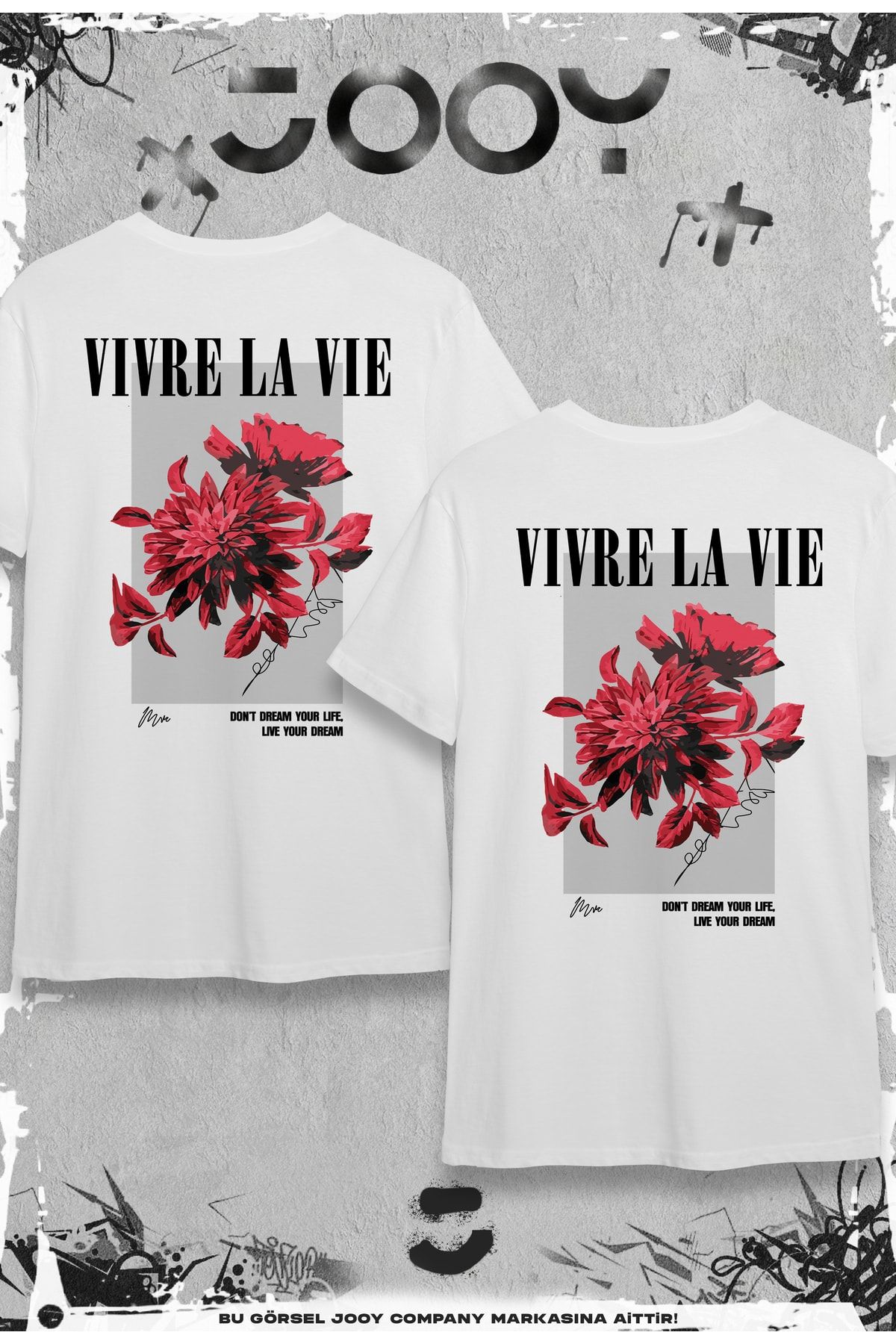 Jooy Company Vivre La Vie Sevgili Çift Kombini Beyaz Oversize Tshirt 2'li Set