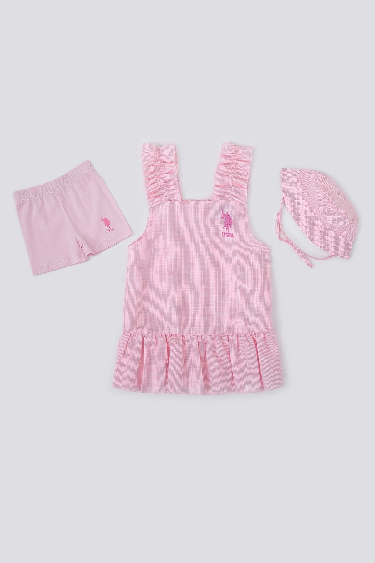 U.S. Polo Assn. Sweet Candy Pink Pembe Bebek Şapkalı Şortlu Elbise Takım