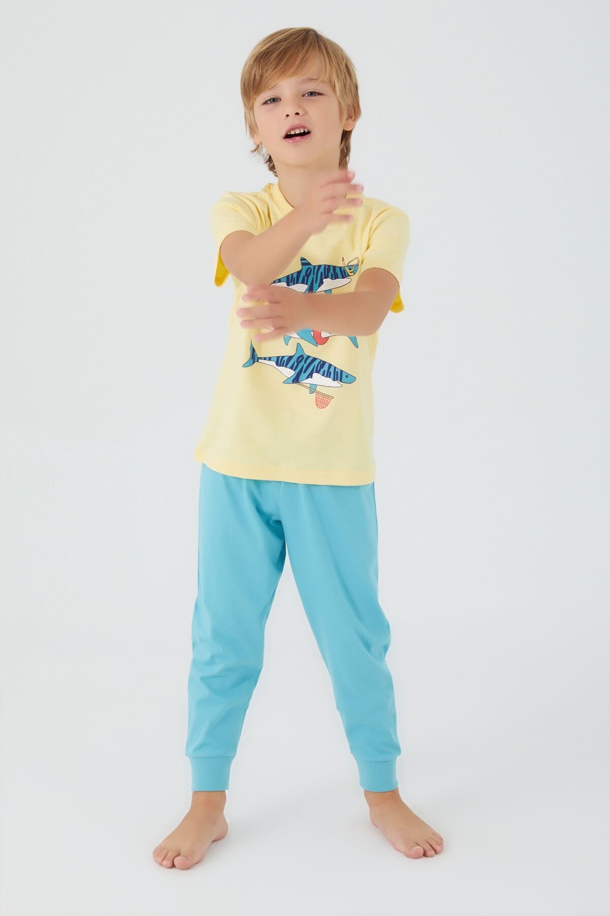 Rolypoly Shark Sarı Erkek Çocuk Kısa Kol Pijama Takım
