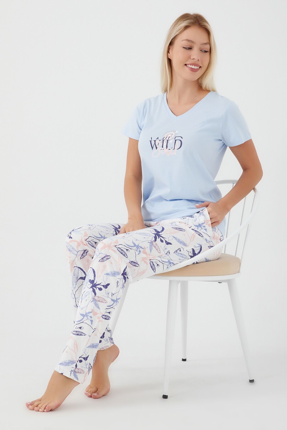 Arnetta Wild Soul Açık Mavi Kadın Kısa Kol Pijama Takım