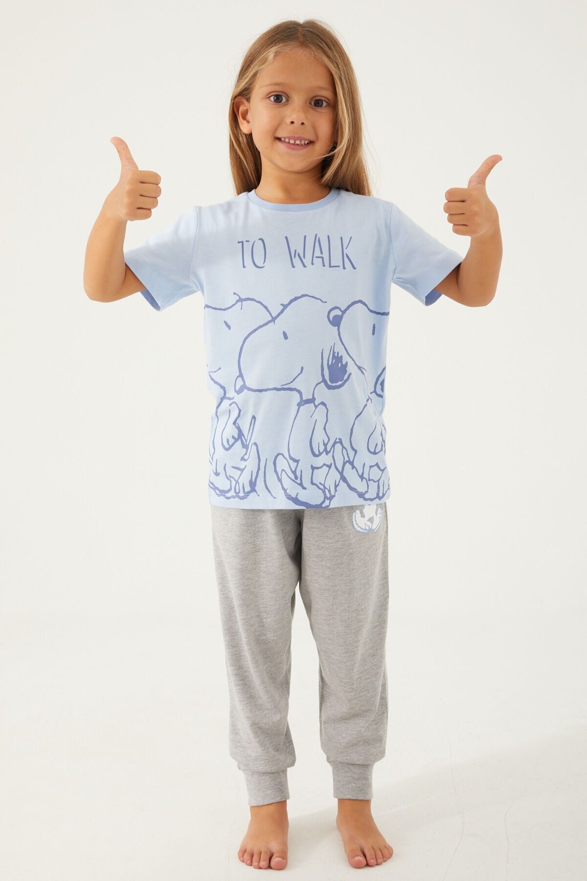 SNOOPY To Walk Mavi Kız Çocuk Kısa Kol Pijama Takım