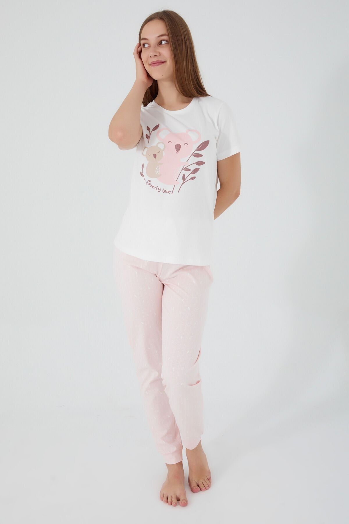 Rolypoly Bears Beyaz Kadın Kısa Kol Pijama Takım