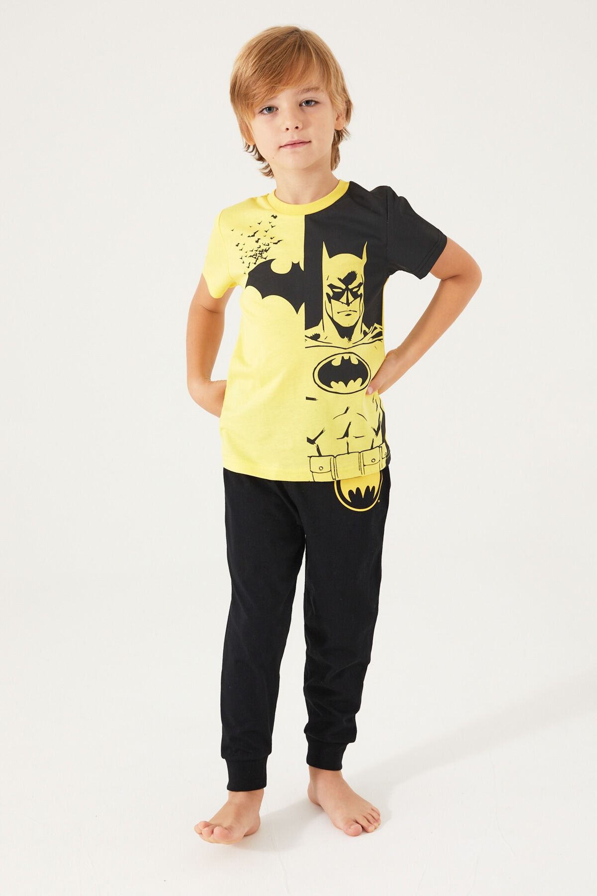 Batman Yellow Sarı Erkek Çocuk Kısa Kol Pijama Takım