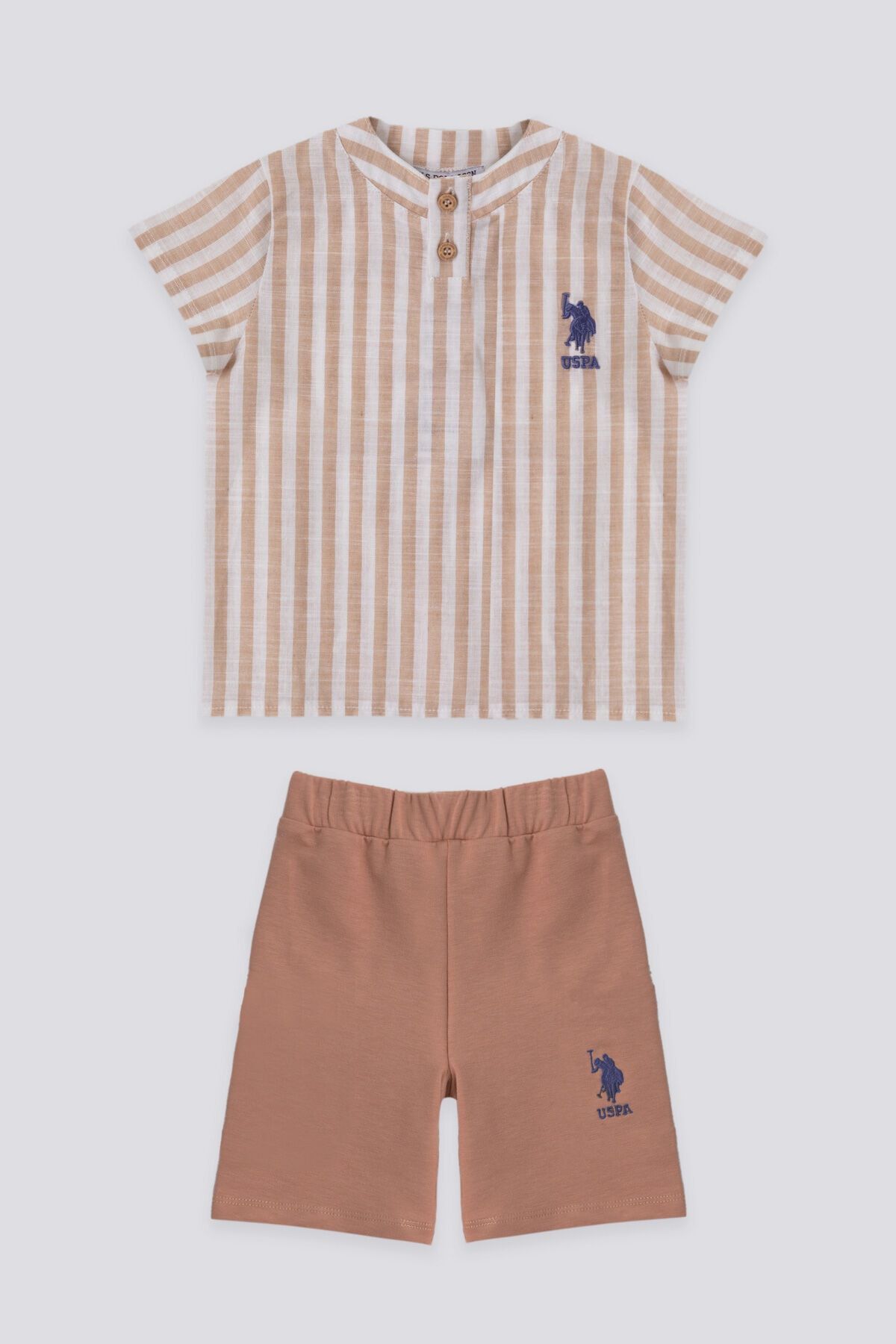 U.S. Polo Assn. U.s. Polo Assn Natural Weaving Krem Çizgili Bebek Hakim Yaka Tshirt Takım