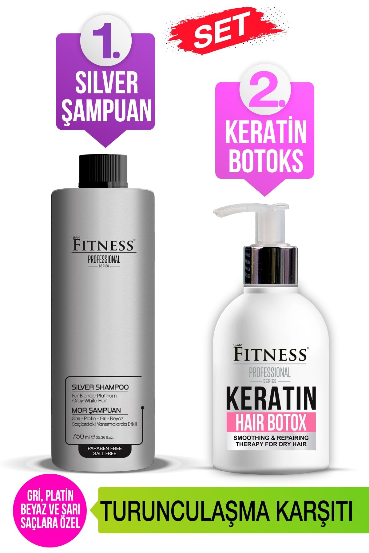 Fitness Professional Silver Mor Şampuan - Onarıcı Keratin Hair Botox Set