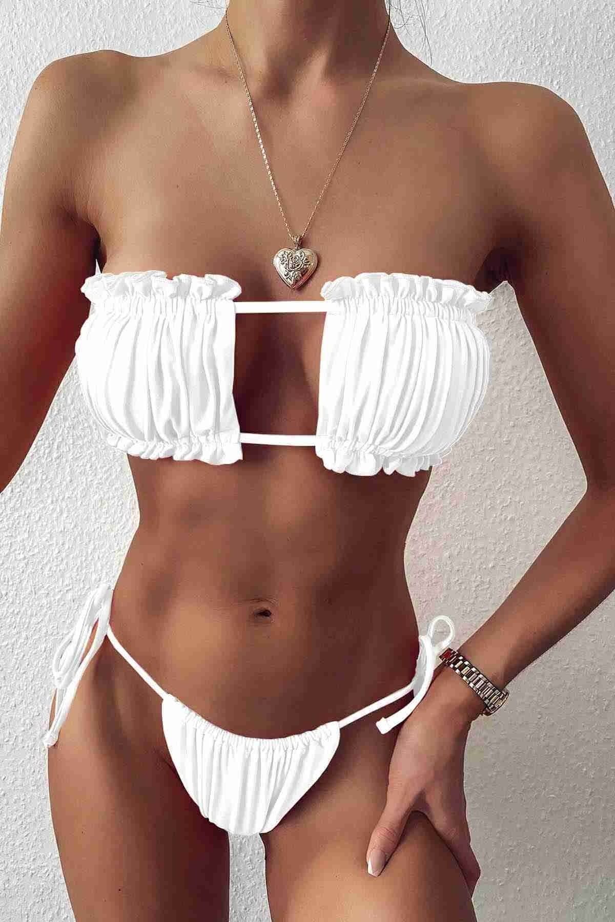 Secret Passion Lingerie Yeni Sezon Brezilya Model Büzgülü Bağlamalı Likralı Bikini Takım