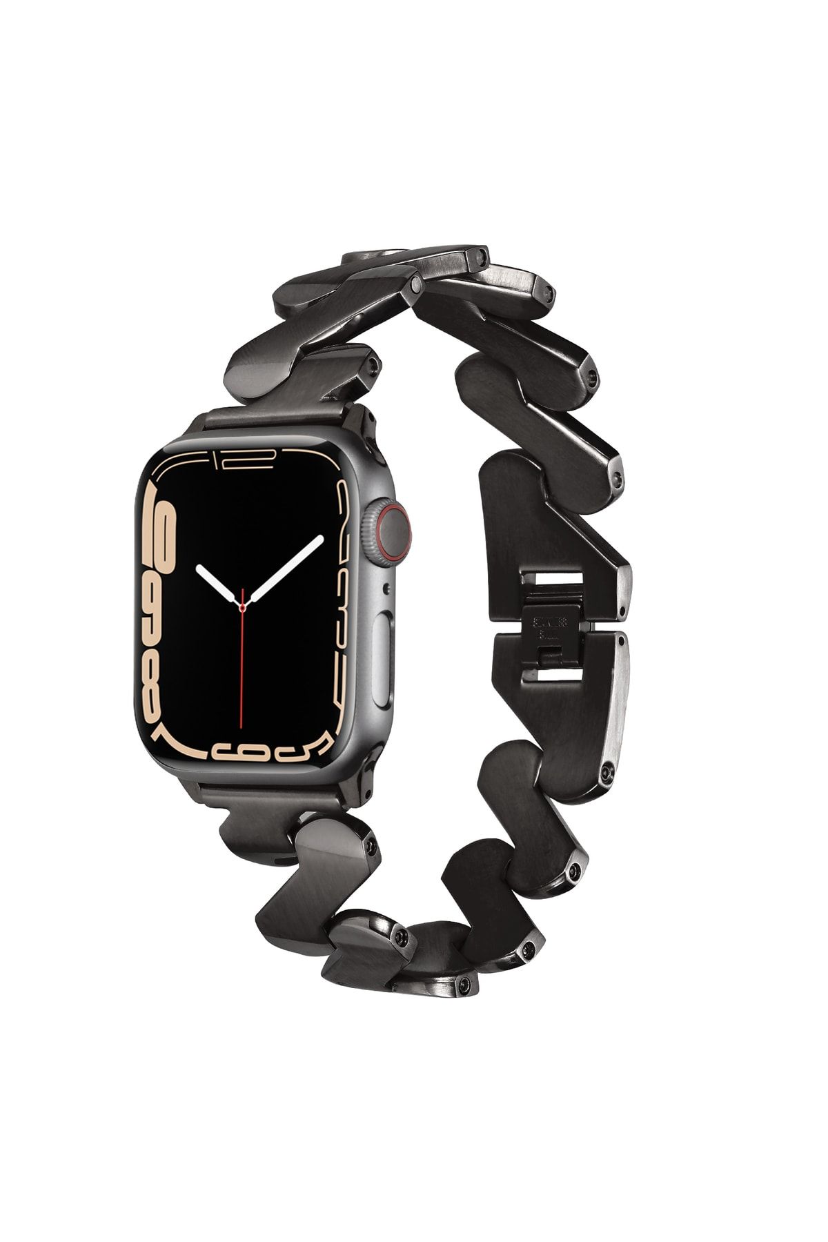 Fibaks Apple Watch 1 2 3 4 5 6 7 8 9 Se Nike 38 40 41 Mm Kordon Metal Kıvrımlı Desenli Parlak Çelik Kayış