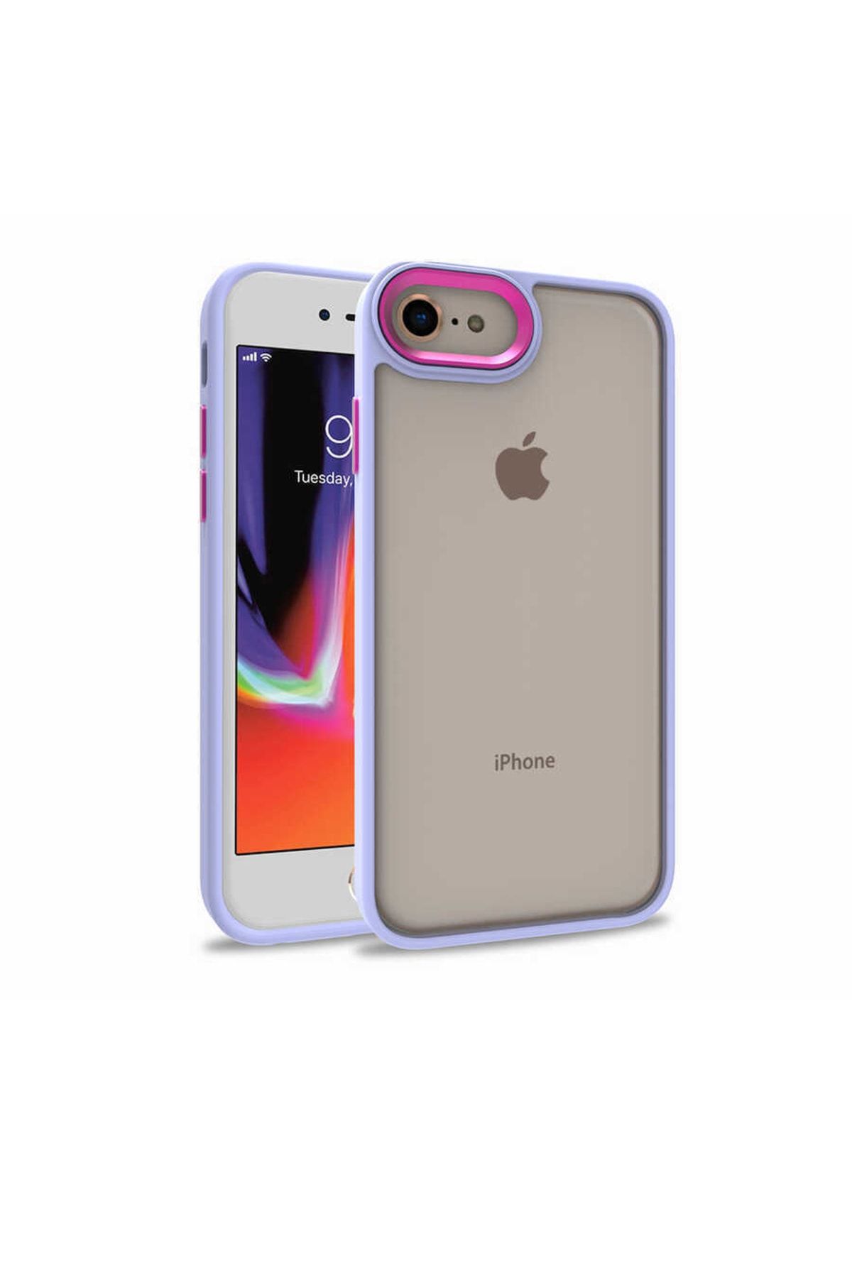 ZM STORE Apple Iphone 8 Kılıf Kamera Çıkıntılı Arkası Şeffaf Kenarları Renkli Flora Kapak