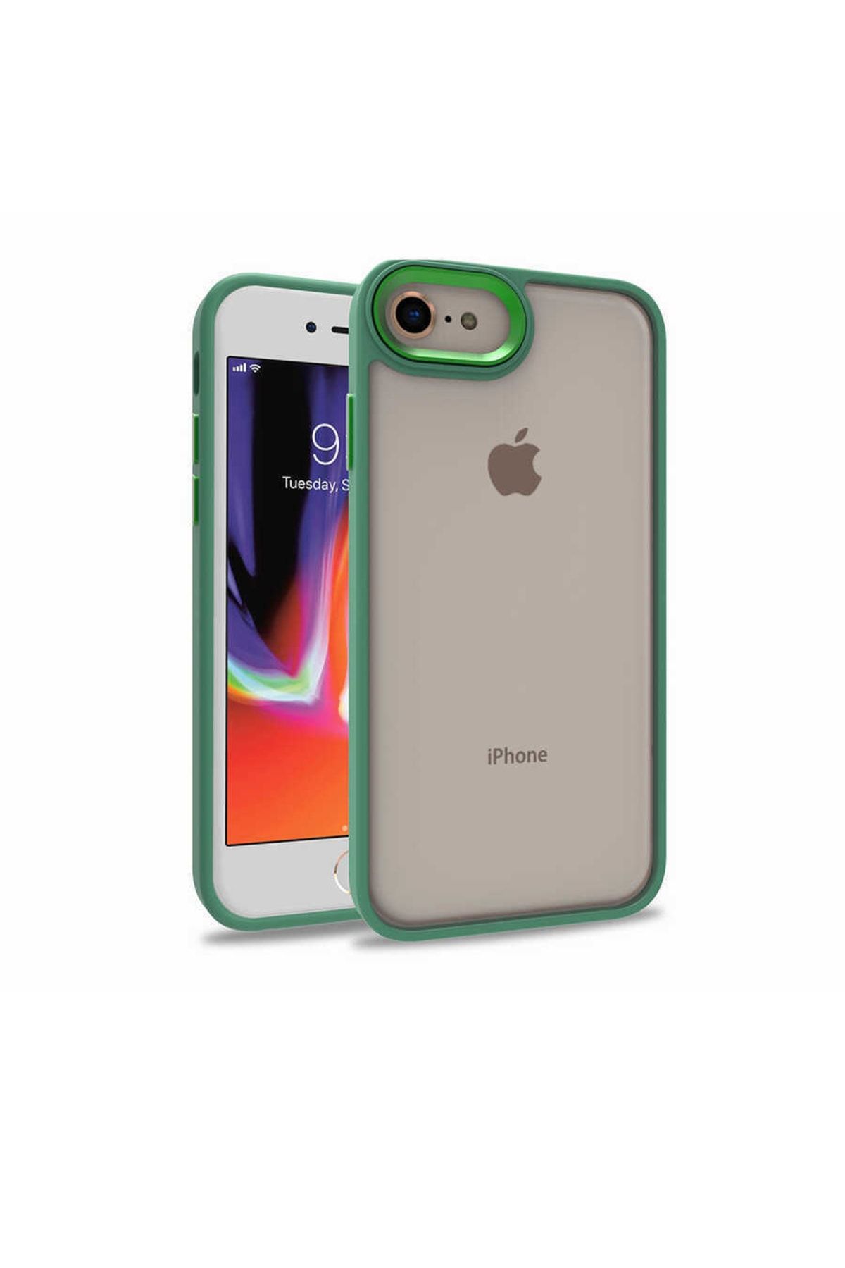 ZM STORE Apple Iphone 8 Kılıf Kamera Çıkıntılı Arkası Şeffaf Kenarları Renkli Flora Kapak