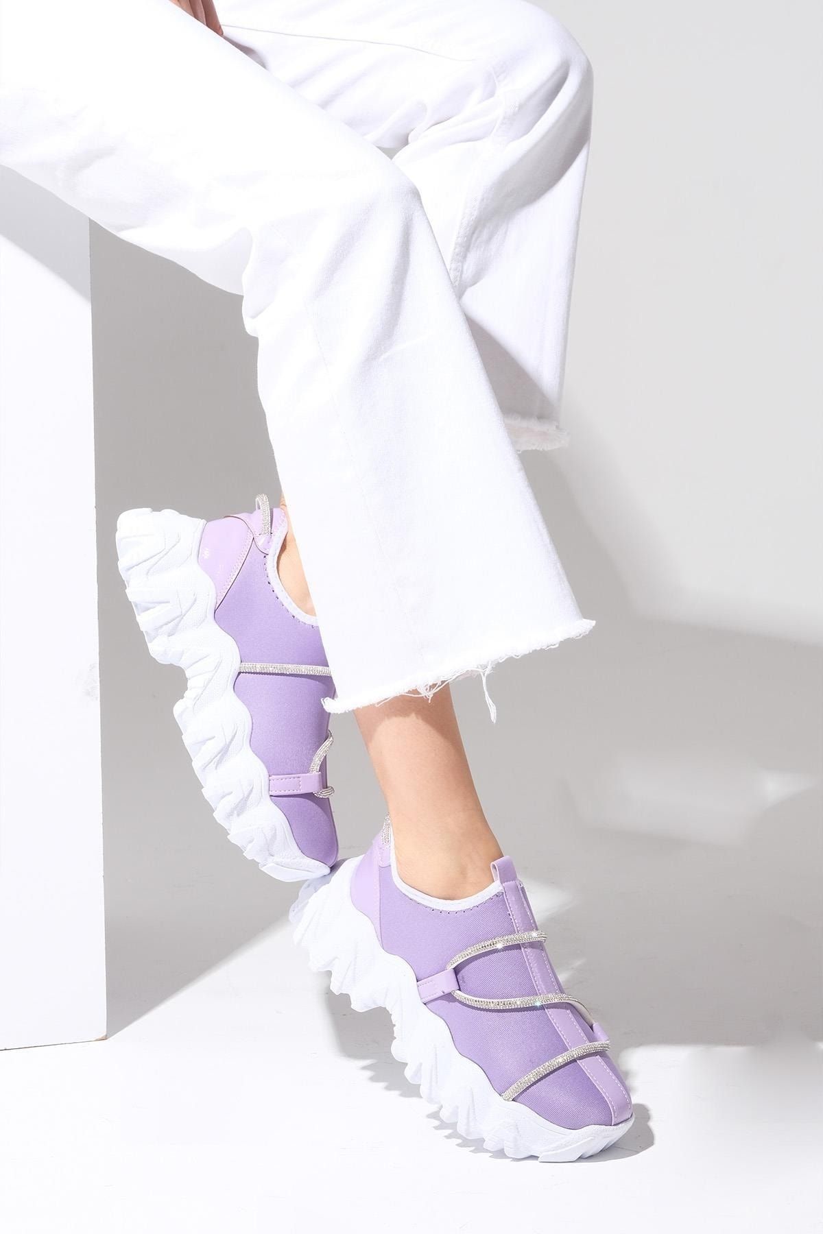 Mio Gusto Lila Renk Taşlı Kadın Günlük Sneaker Spor Ayakkabı