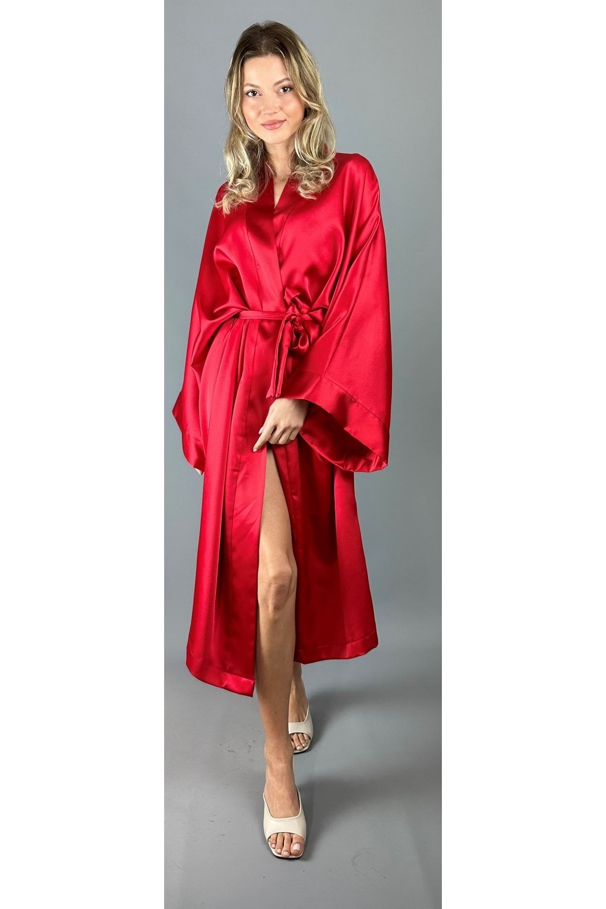 Agepta Women Collection Sabahlık Kimono Saten Kırmızı