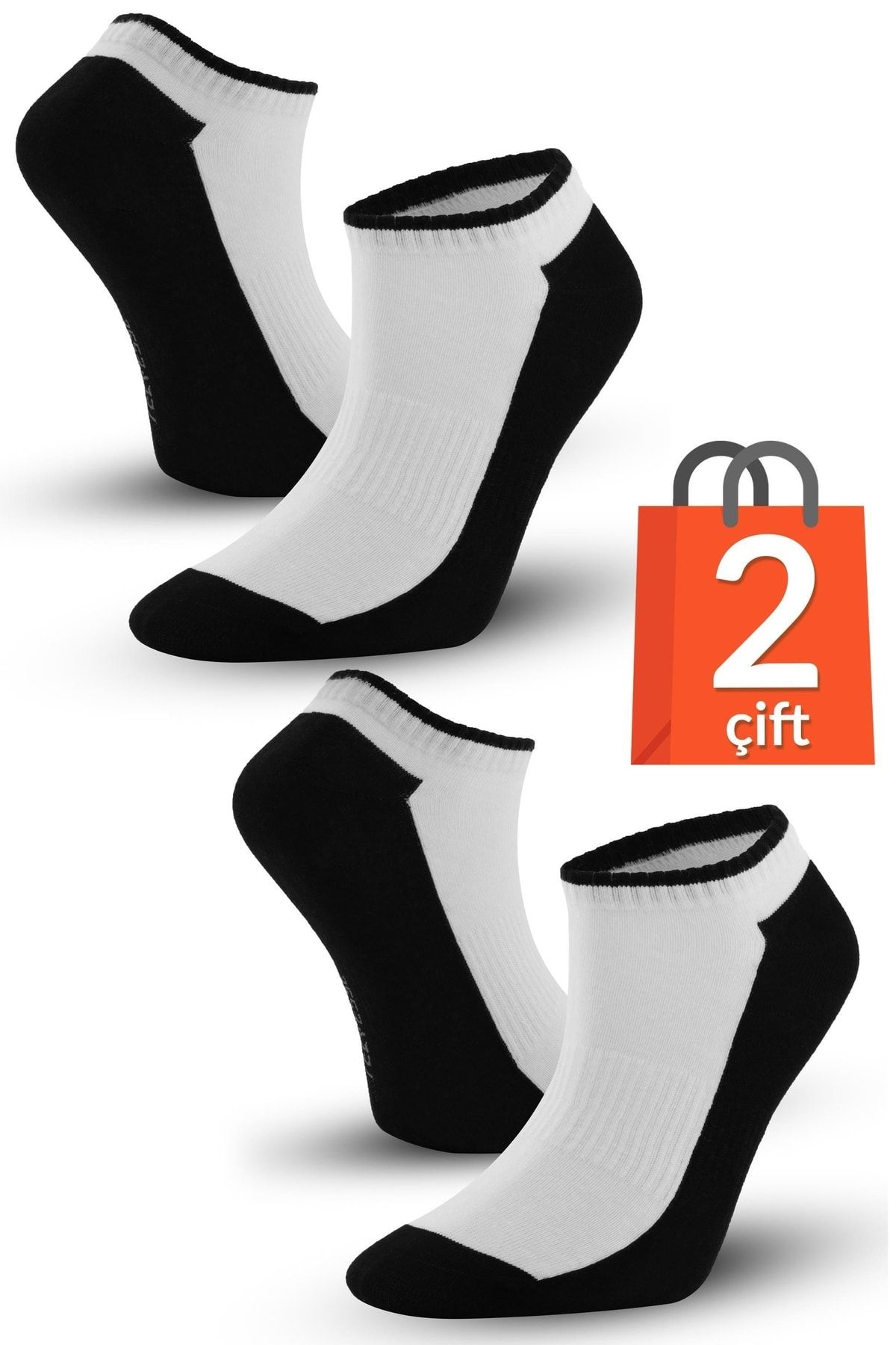 Telvesse 2 Çift Marcher Dikişsiz Patik Çorap Spor Kısa Çift Renkli Kısa Konç Spor Çorabı Siyah-beyaz