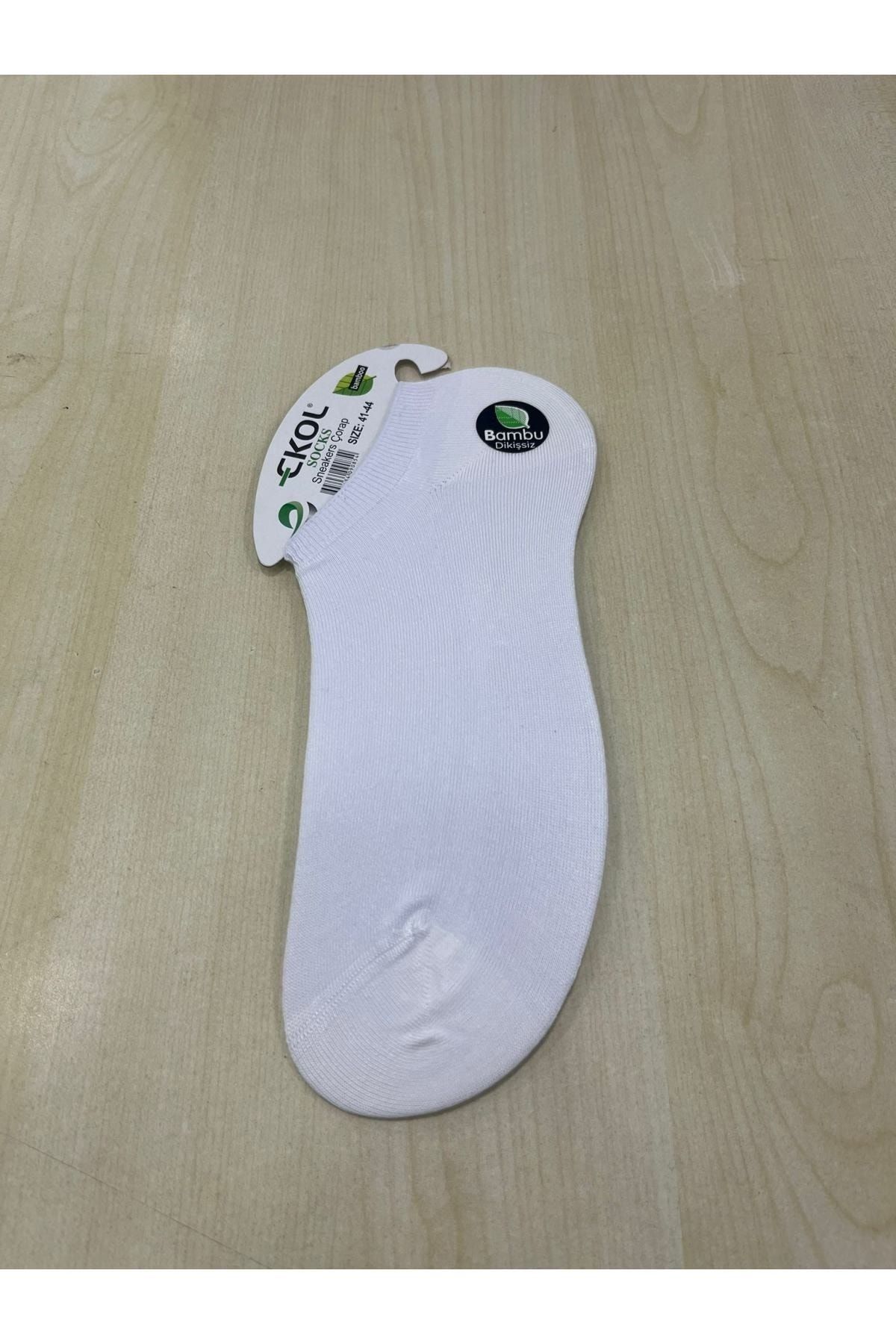 EKOL SOCK'S Erkek Beyaz Bambu 6'lı Sneaker Çorap