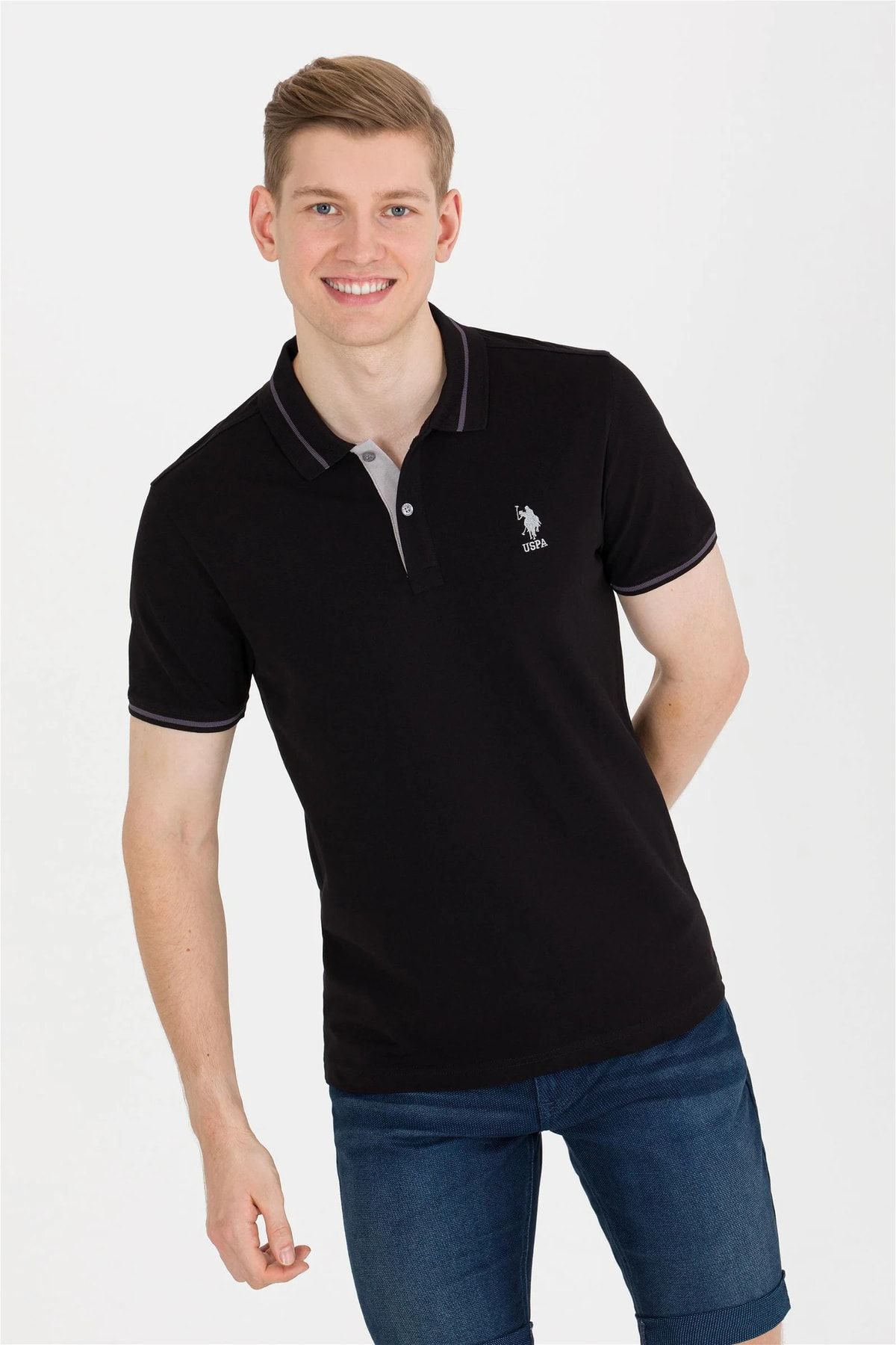 U.S. Polo Assn. Erkek Siyah Polo Yaka Basic T-shirt