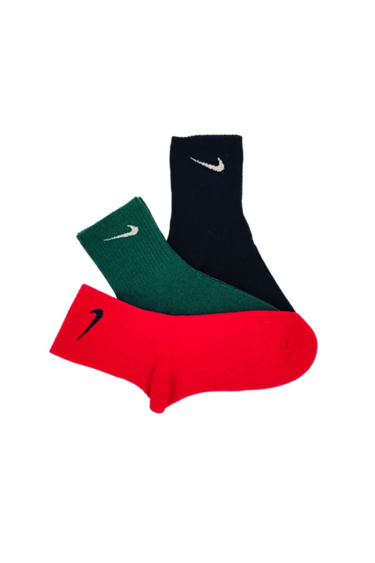 Genel Markalar 3'lü Unisex Siyah Kırmızı Yeşil Antrenman Spor Tenis Futbol Basketbol Koşu Soket Çorap Seti