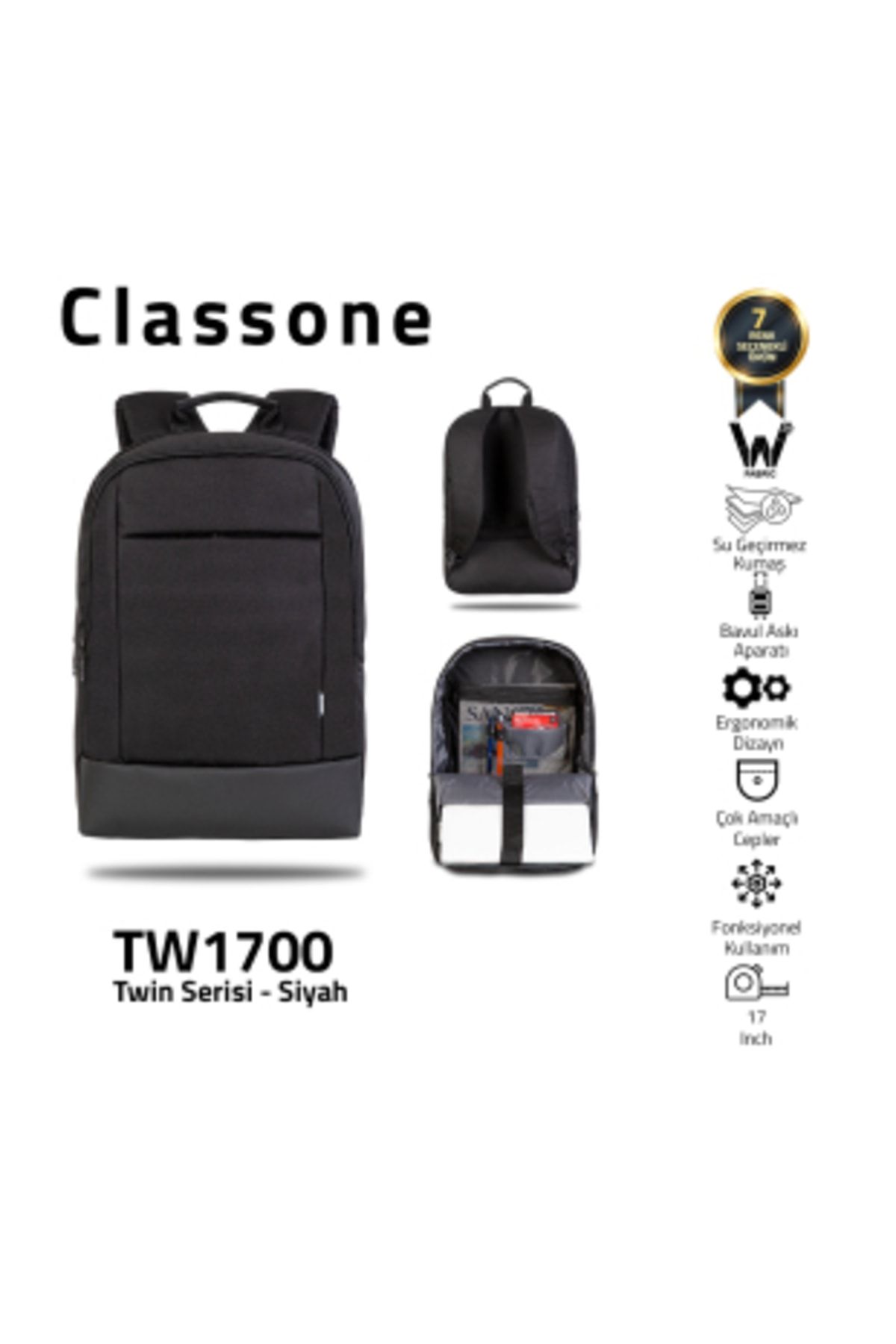 Classone Siyah Twin Color 17" Notebook Çantası  Bp-tw1700