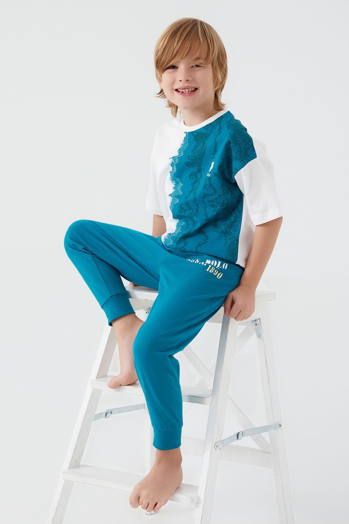 U.S. Polo Assn. U.s. Polo Assn Intense Creams Petrol Mavi Erkek Çocuk Kısa Kol Pijama Takım
