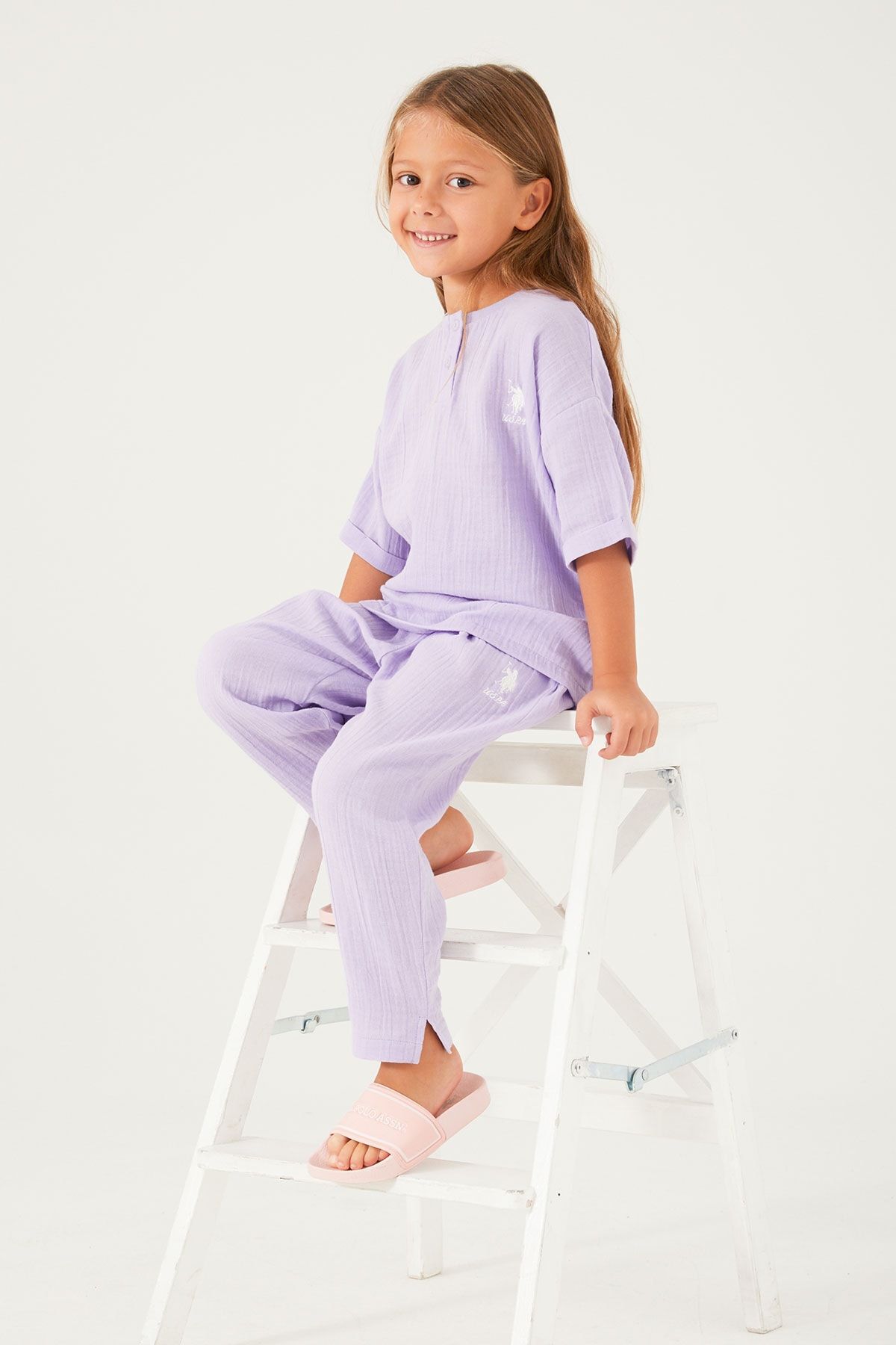 U.S. Polo Assn. U.s. Polo Assn Thin Strip Lila Kız Çocuk Kısa Kol Pijama Takım